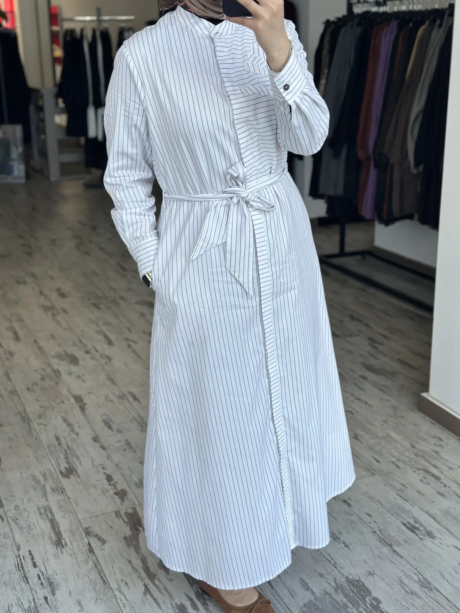 Kayra Çizgili Patlı Gömlek Elbise KA23065