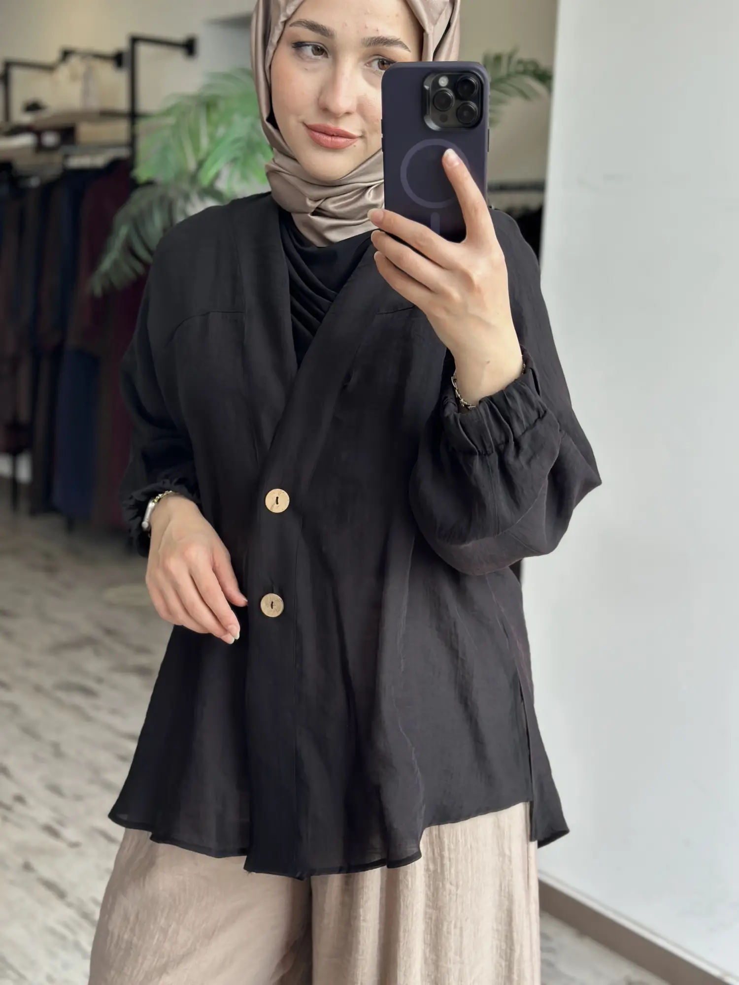 Almarwah Kolları Büzgülü Düğmeli Tencel Ceket 405024