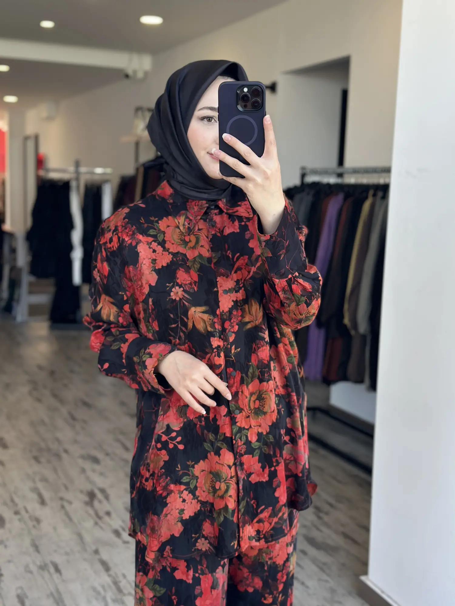 Vuu Çiçek Desenli Jakarlı Cupra İpek Gömlek Pantolon Takım