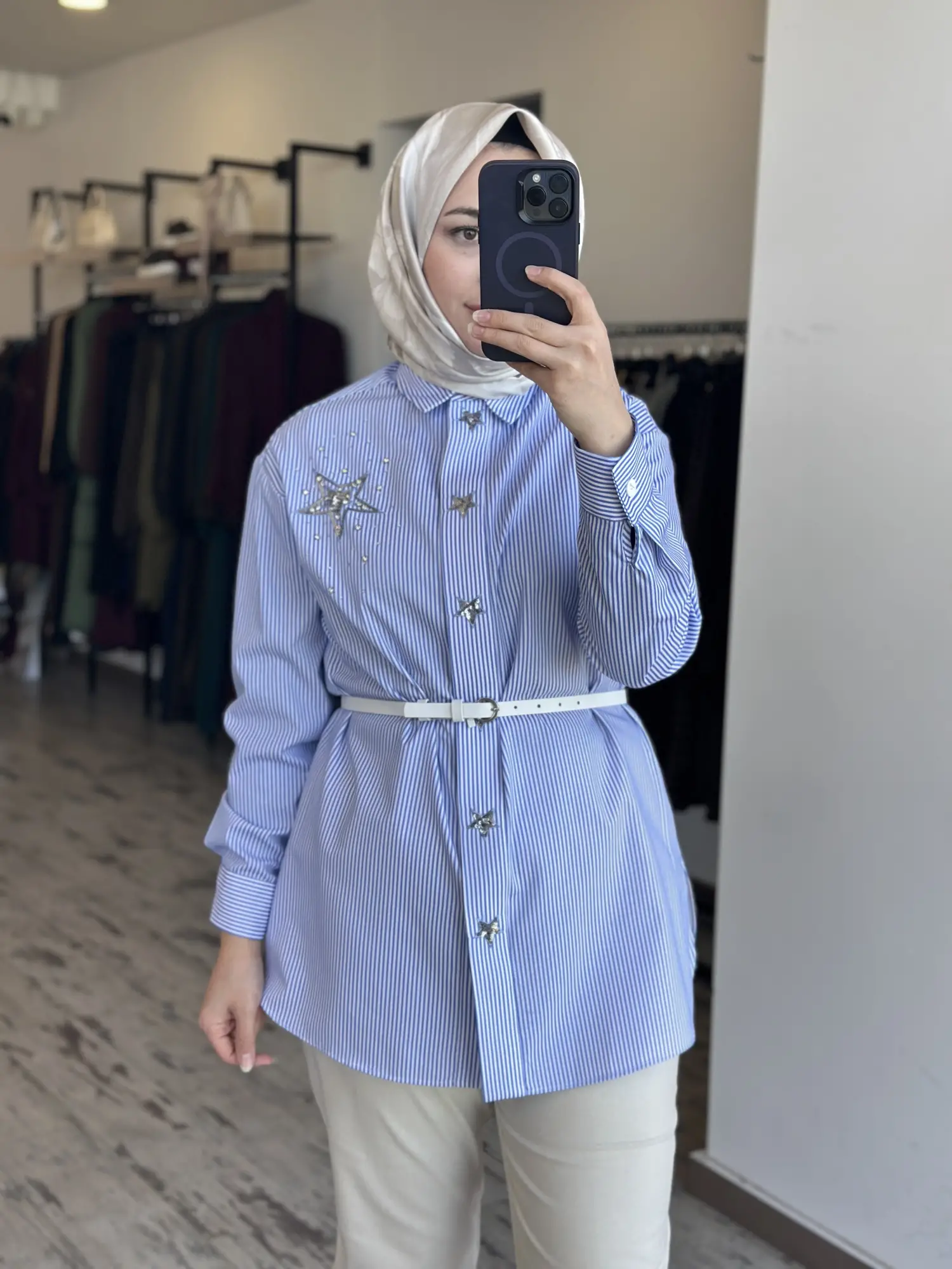 MAQ Yıldız Payet Detaylı Çizgili Gömlek