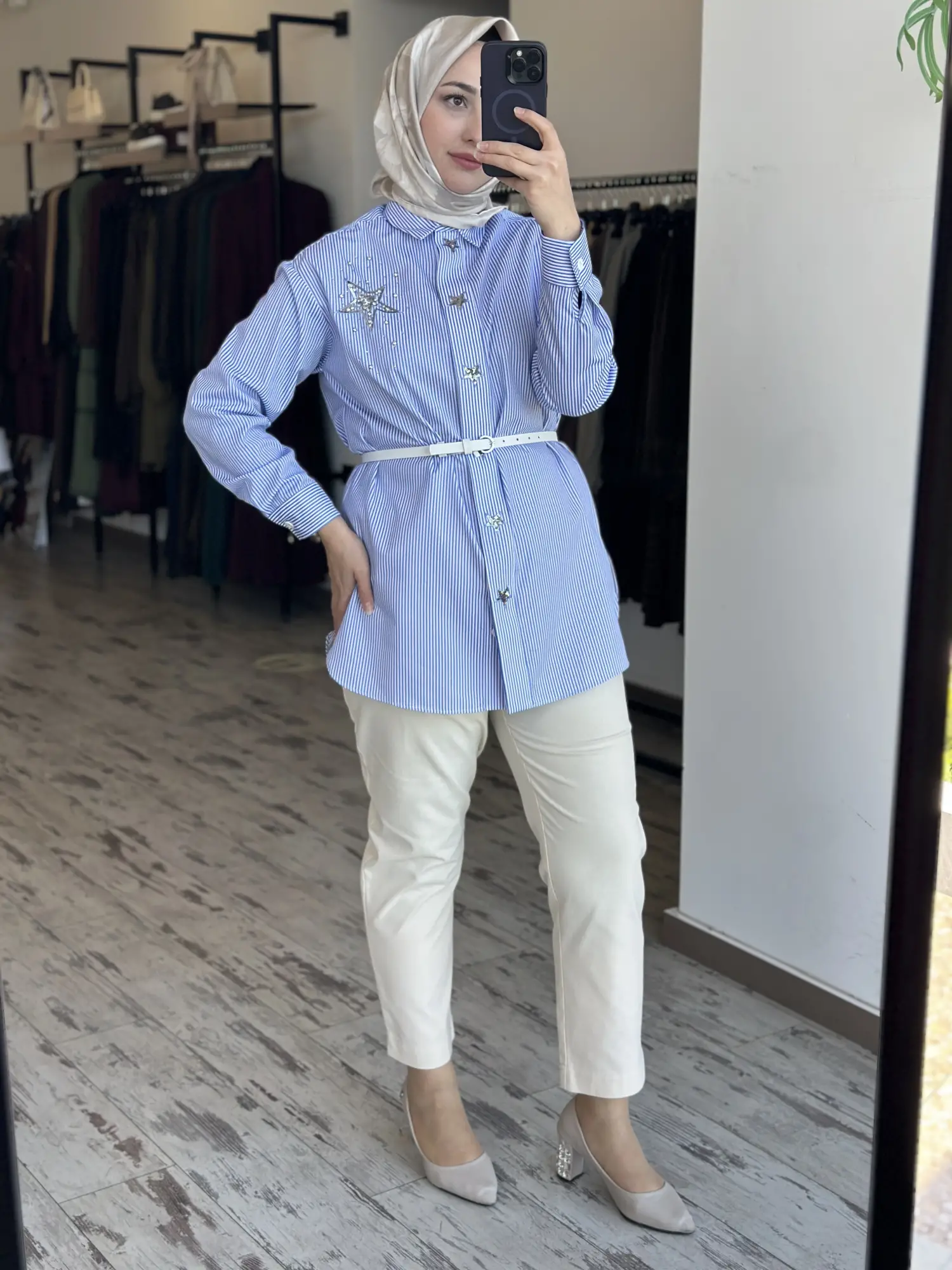 MAQ Yıldız Payet Detaylı Çizgili Gömlek