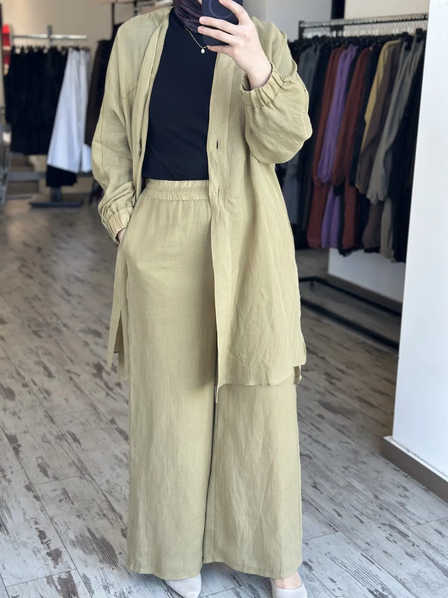 Almarwah Keten Geniş Paça Astarlı Pantolon 606124