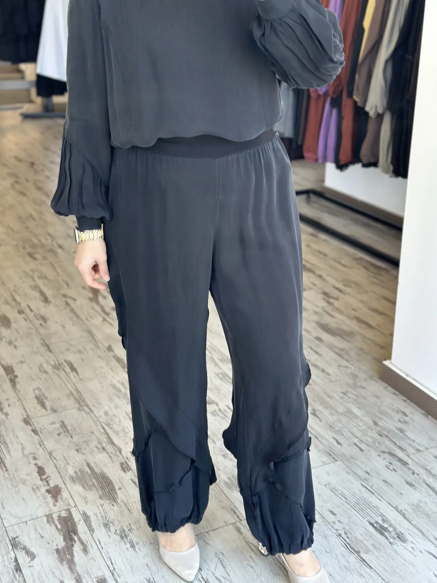 Misswhence Paçası Parça ve Büzdürme Detaylı Rahat Chanel Keten Pantolon 39117K