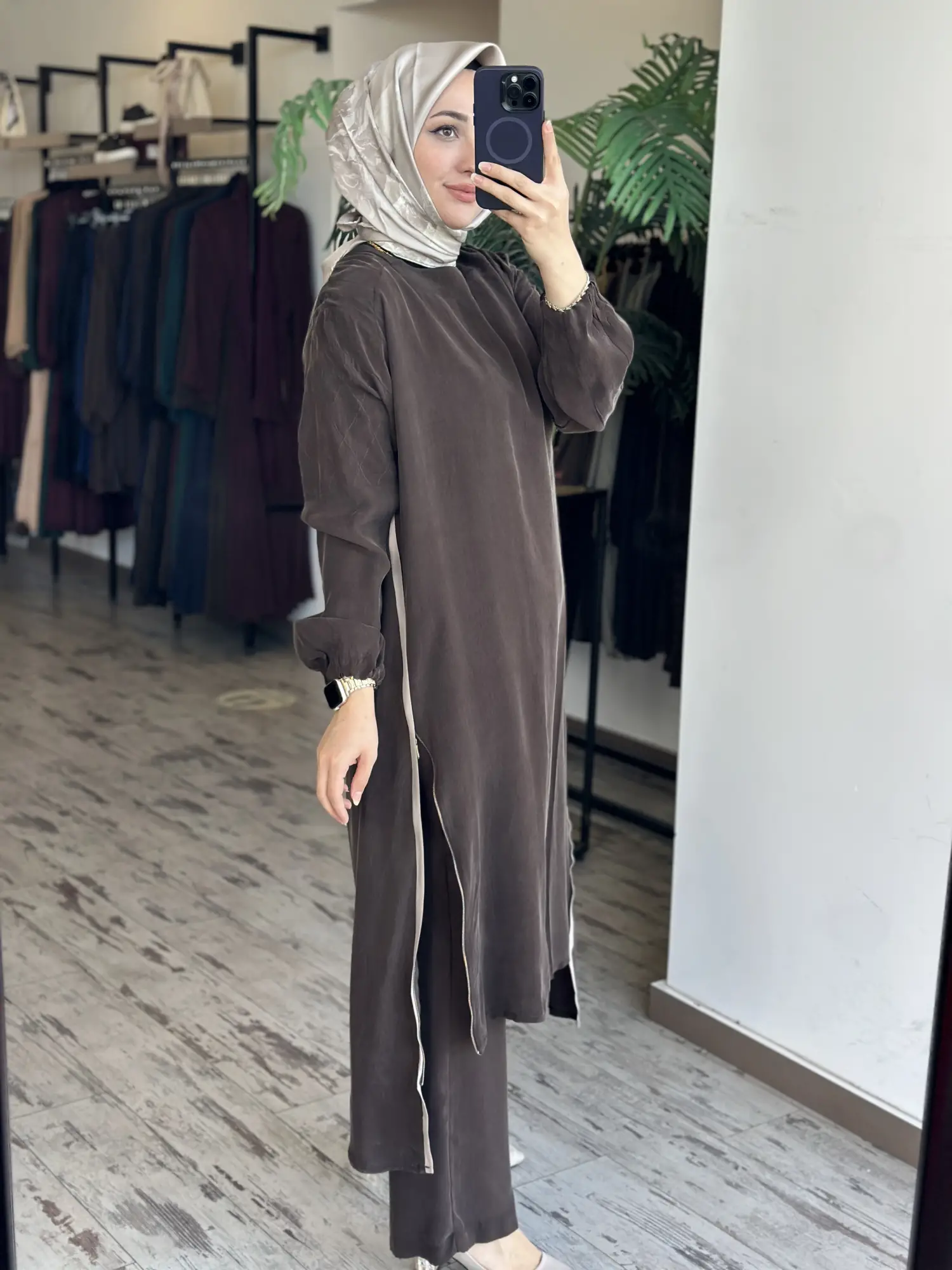 Misswhence Fermuar Detaylı Maxi Boy Cupra İpek Tunik 39031