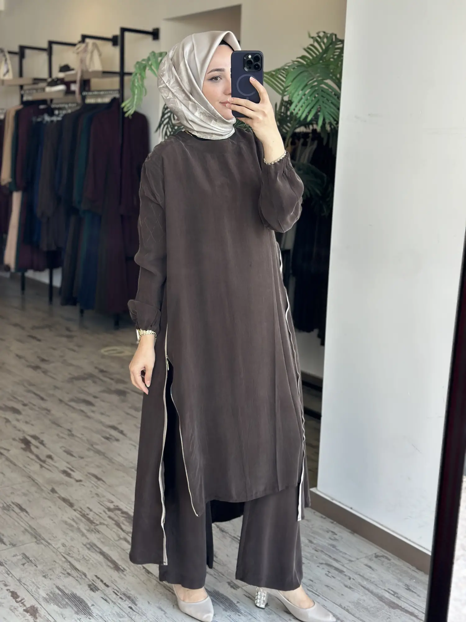 Misswhence Fermuar Detaylı Maxi Boy Cupra İpek Tunik 39031