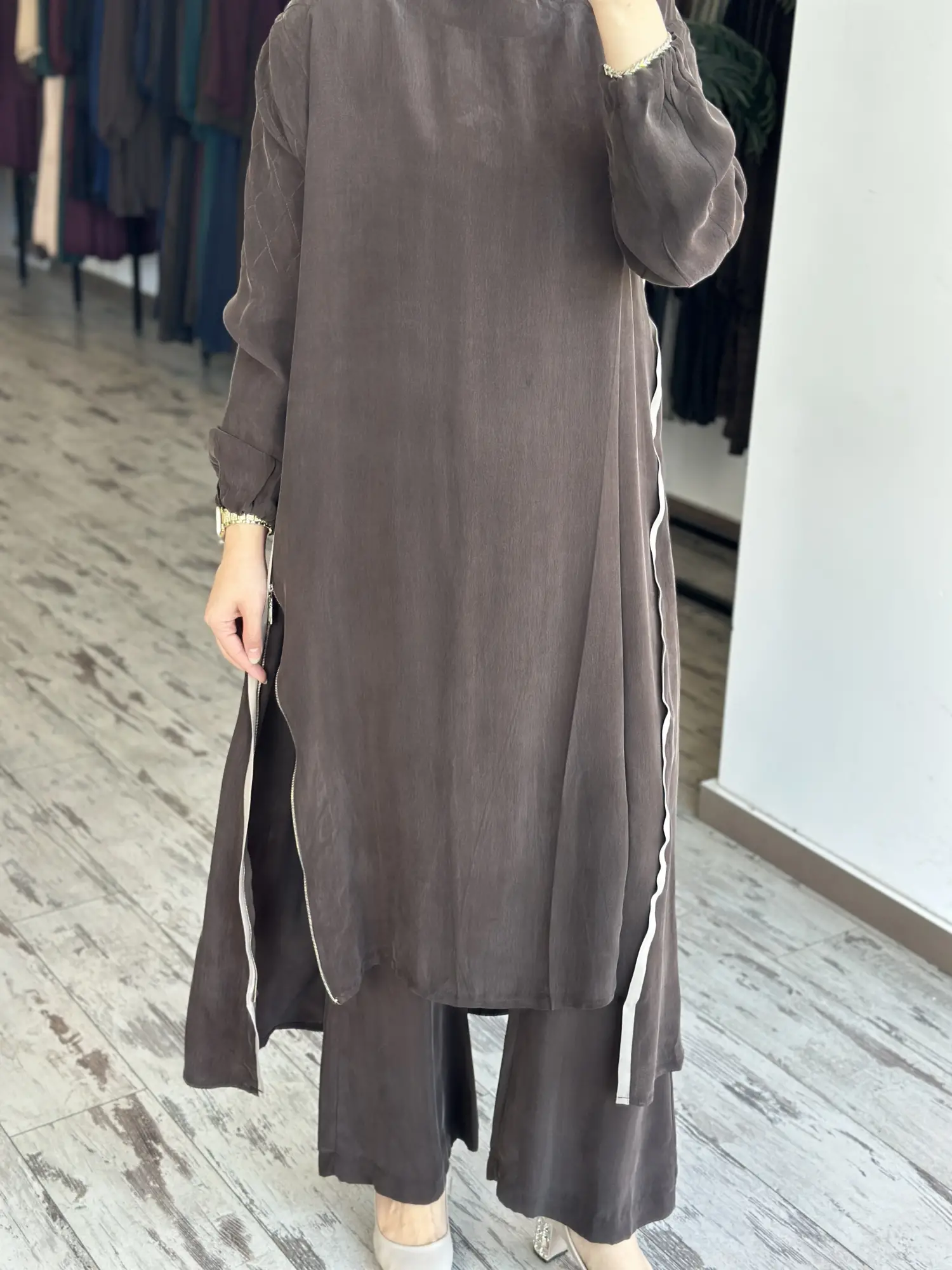 Misswhence Fermuar Detaylı Maxi Boy Cupra İpek Tunik 39031