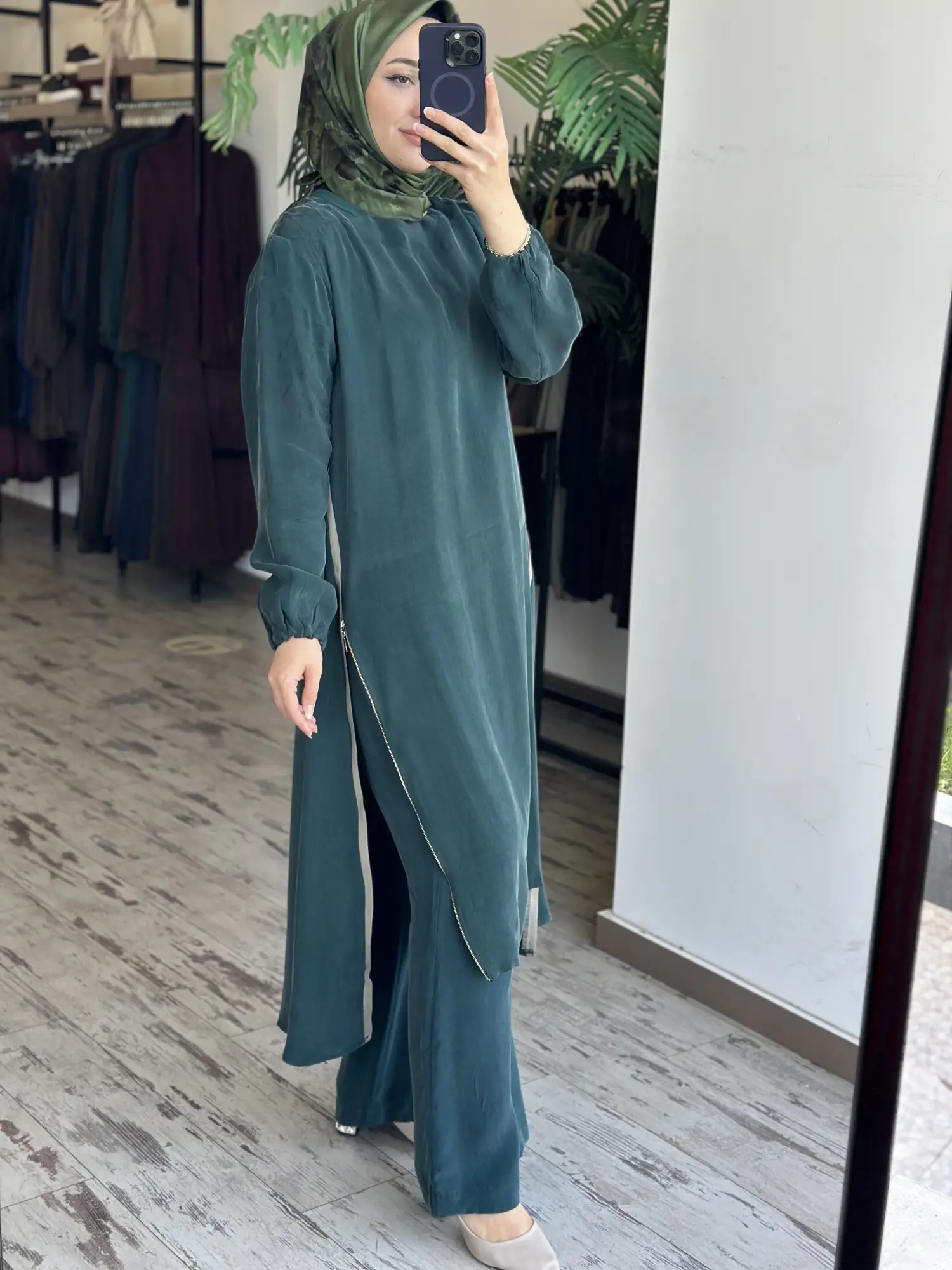 Misswhence Fermuar Detaylı Maxi Boy Cupra İpek Tunik 39031
