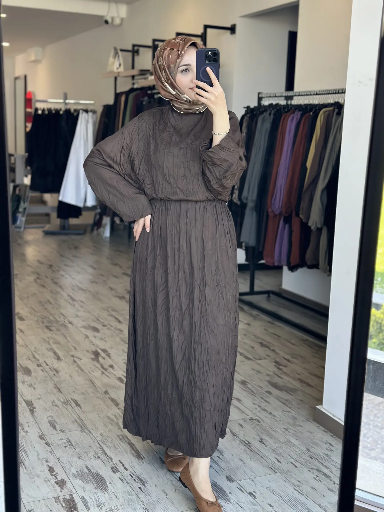 Kahma Kraşlı Yarasa Kol Elbise