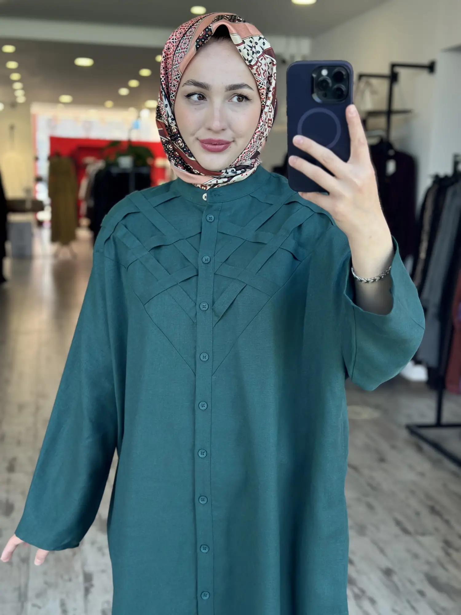 Kayra Göğüs Detaylı Maxi Boy Keten Gömlek KA21186A