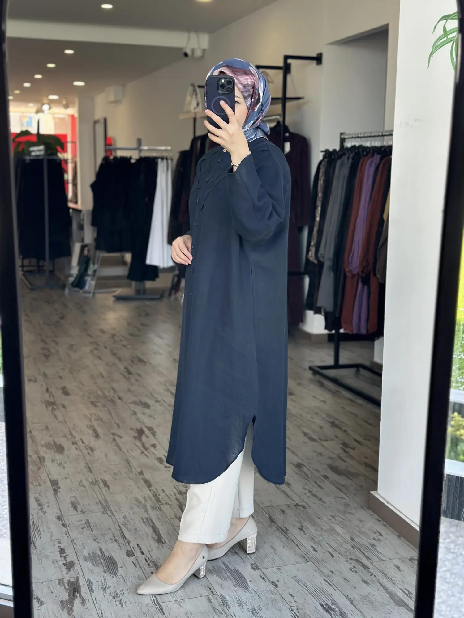 Kayra Göğüs Detaylı Maxi Boy Keten Gömlek KA21186A