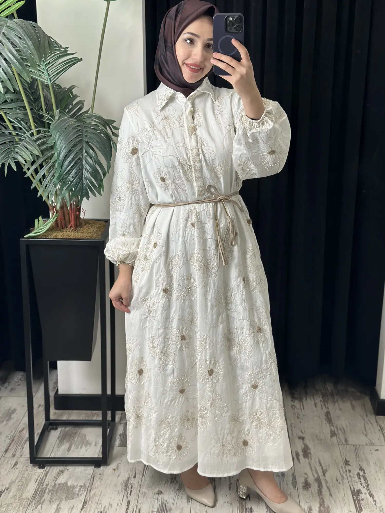 SENNA Nakış ve Boncuk İşlemeli Vual Flone Elbise SD2630047