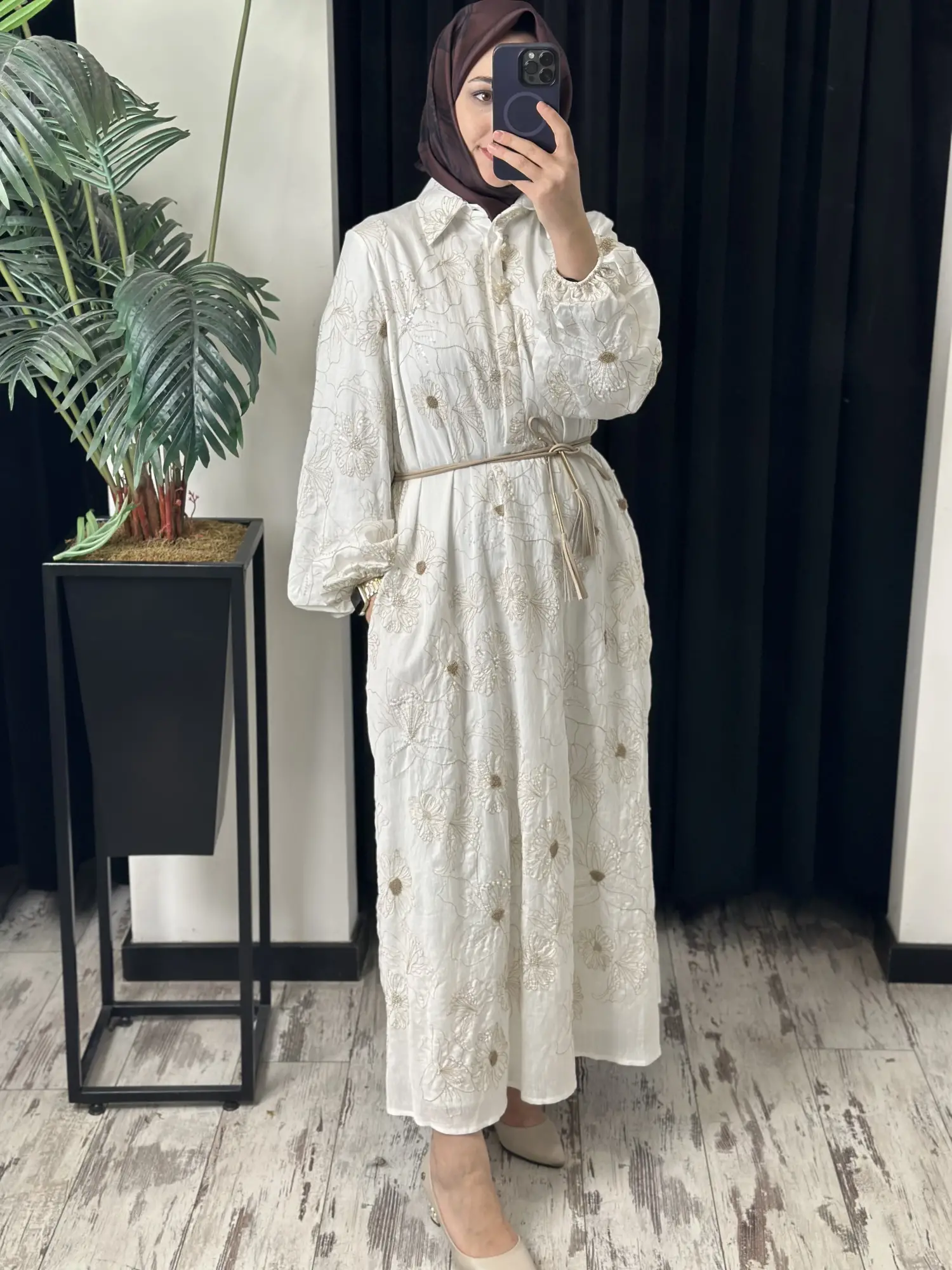 SENNA Nakış ve Boncuk İşlemeli Vual Flone Elbise SD2630047