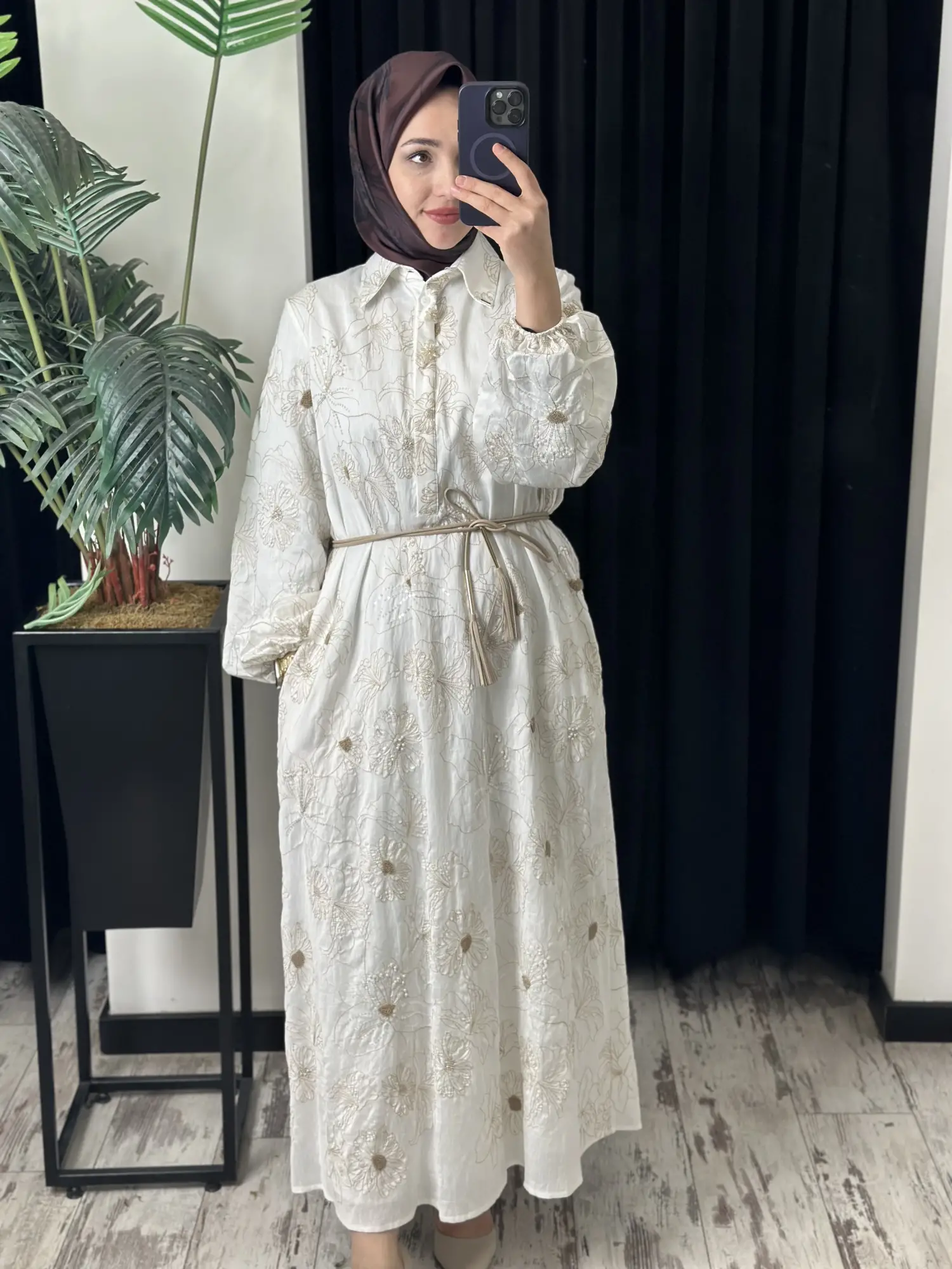 SENNA Nakış ve Boncuk İşlemeli Vual Flone Elbise SD2630047