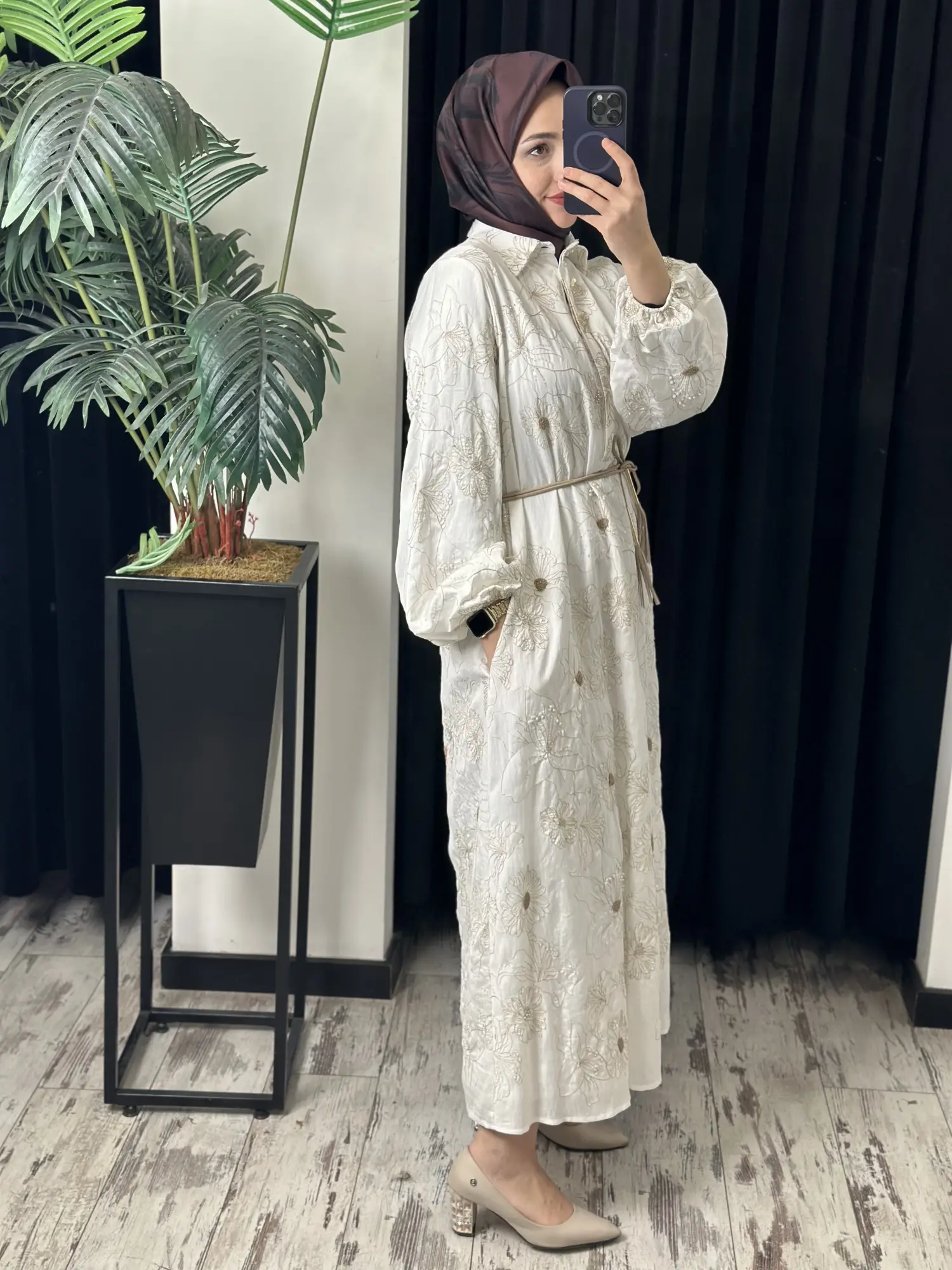SENNA Nakış ve Boncuk İşlemeli Vual Flone Elbise SD2630047