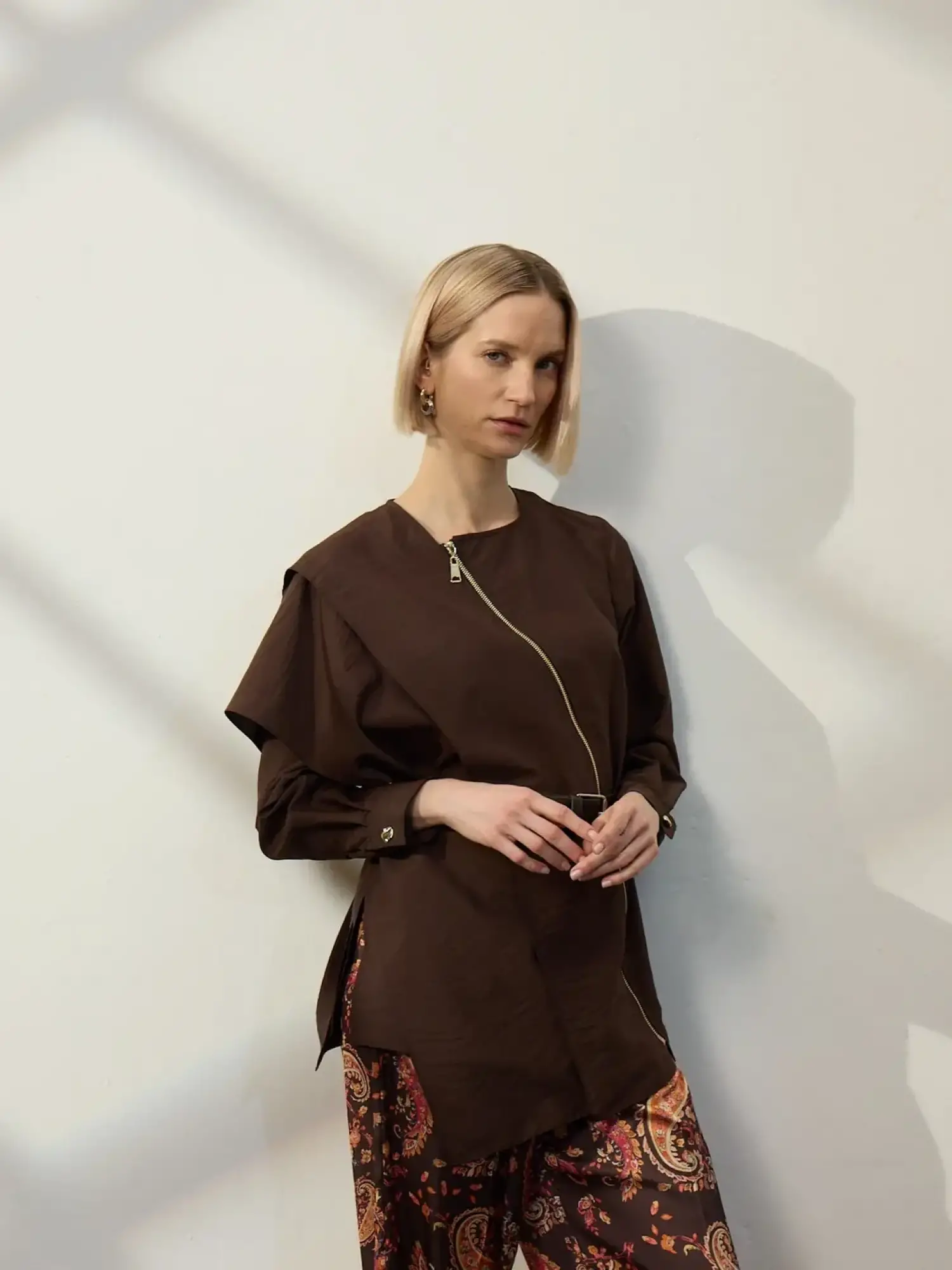 Qupra Etnik Desen Ve saten Teknik Kumaş Kombinli Ceket Pantolon Takım WAD1209