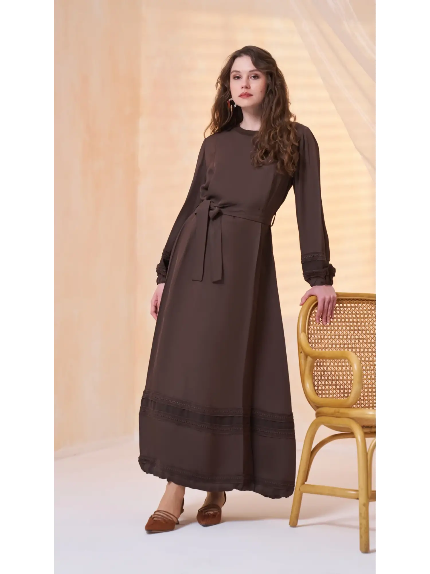 Misswhence Etek Ucu Güpür Detaylı Chanel Keten Elbise 39836