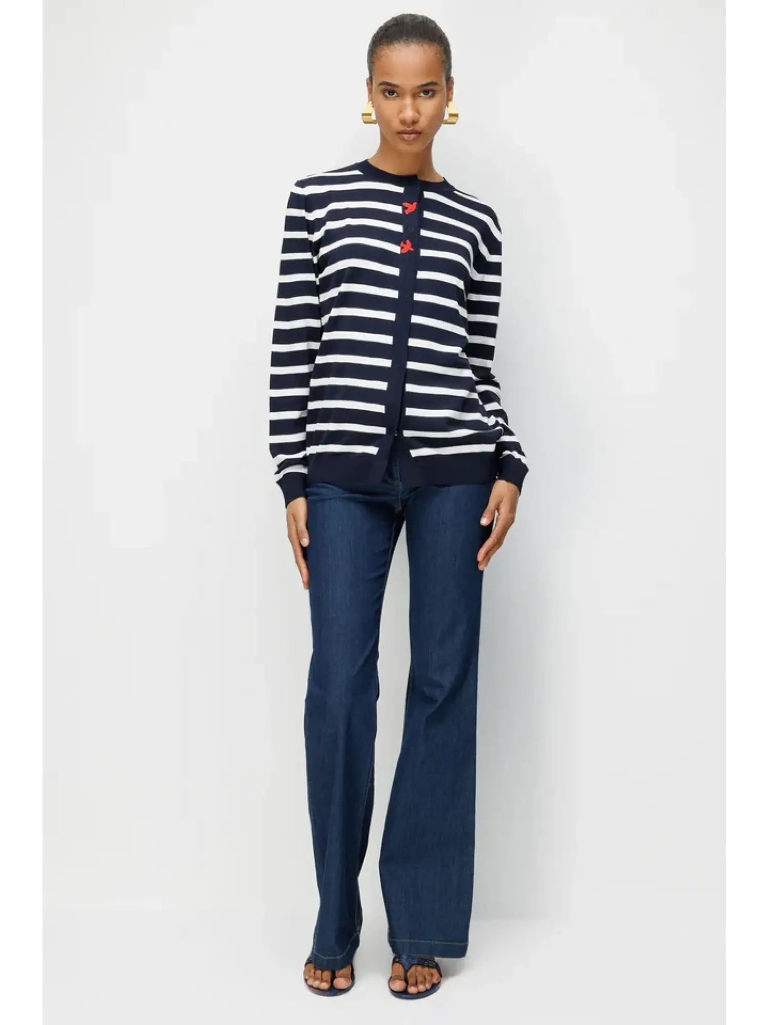 Ghisa Çizgili Nakış Detaylı Triko Ceket G3313