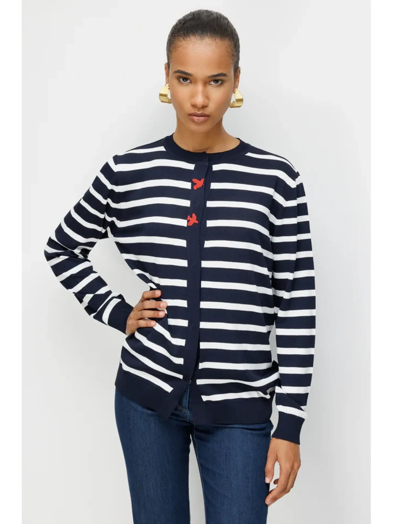 Ghisa Çizgili Nakış Detaylı Triko Ceket G3313