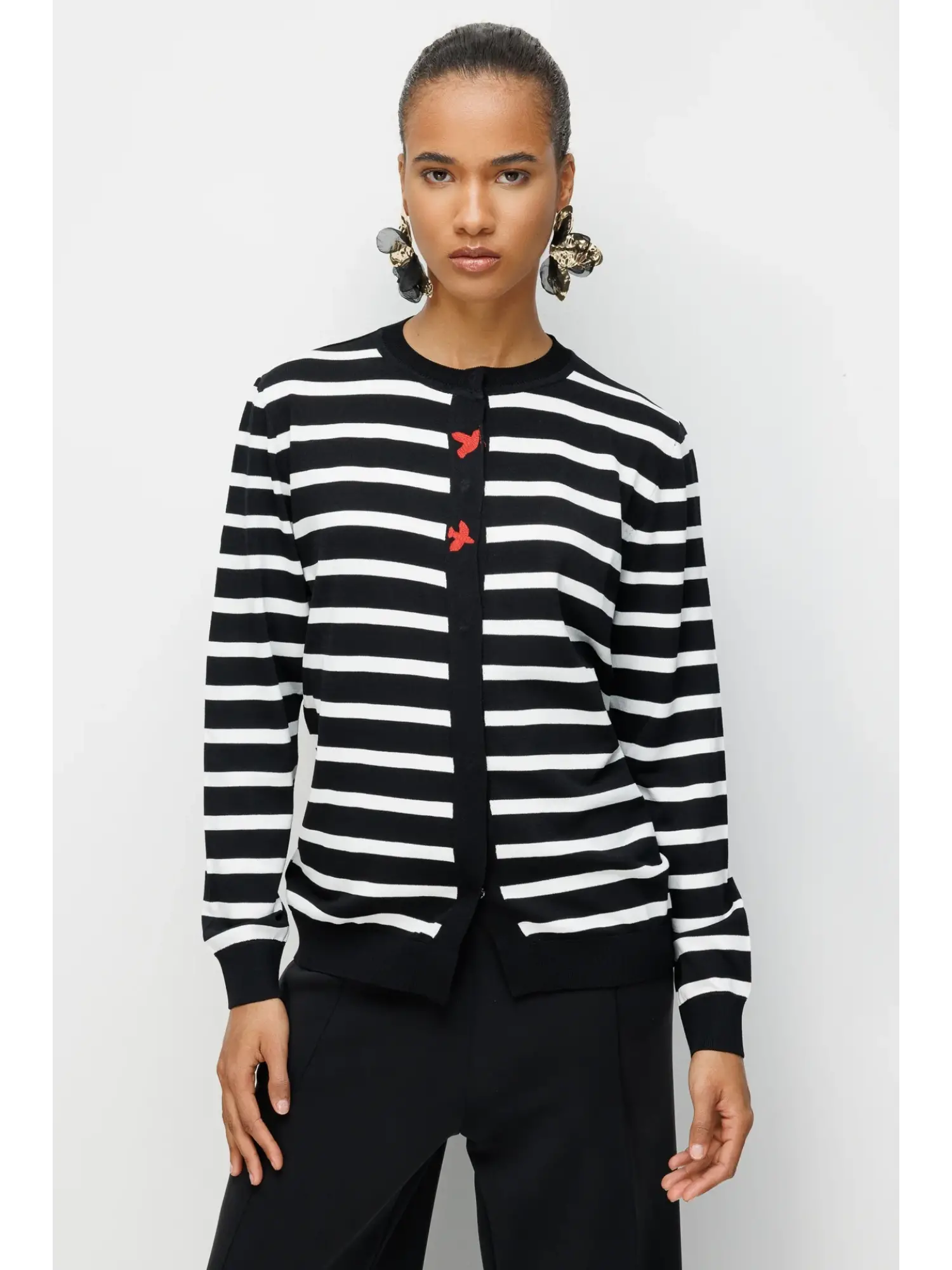 Ghisa Çizgili Nakış Detaylı Triko Ceket G3313