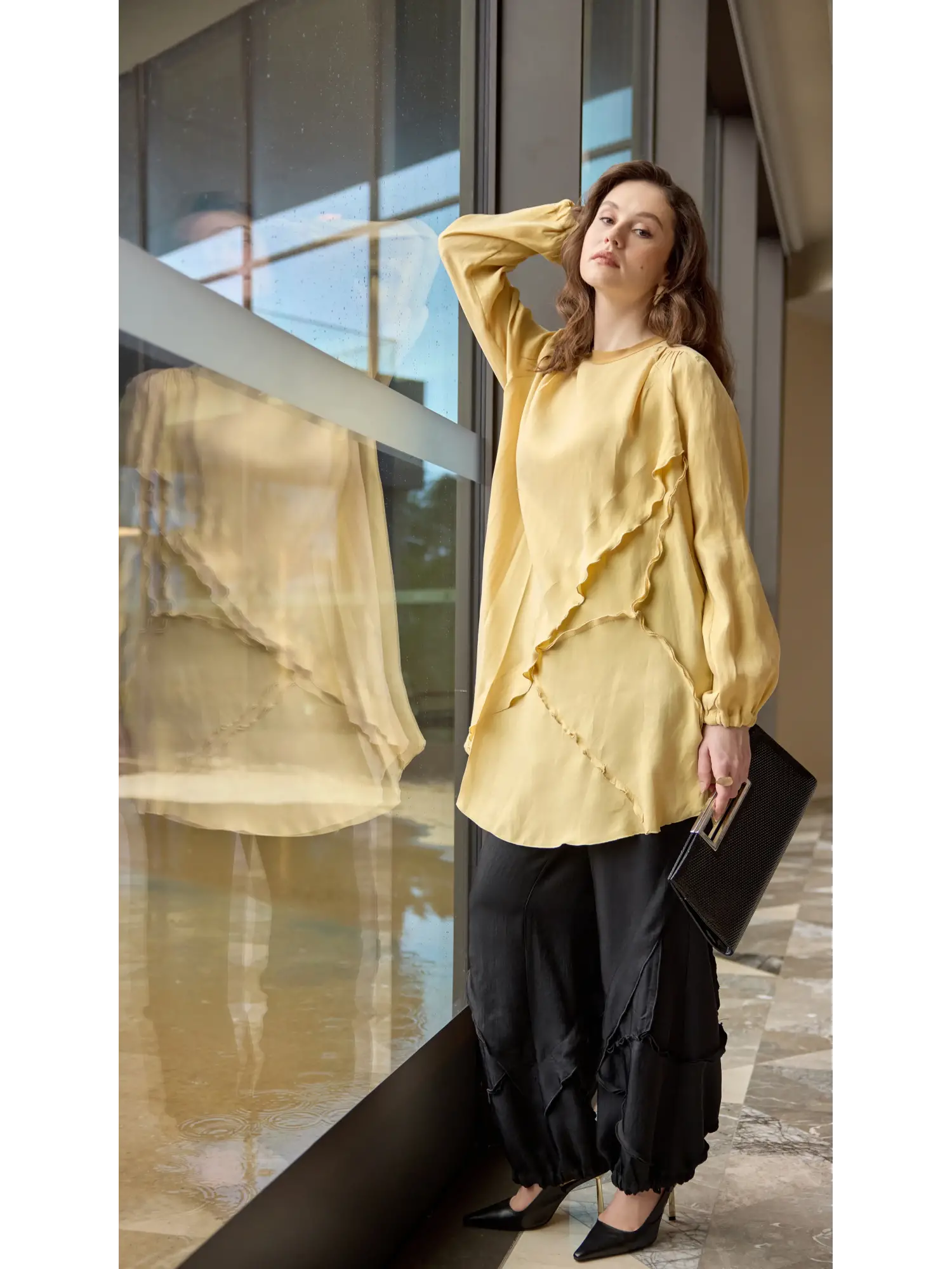 Misswhence Paçası Parça ve Büzdürme Detaylı Rahat Pantolon 39117