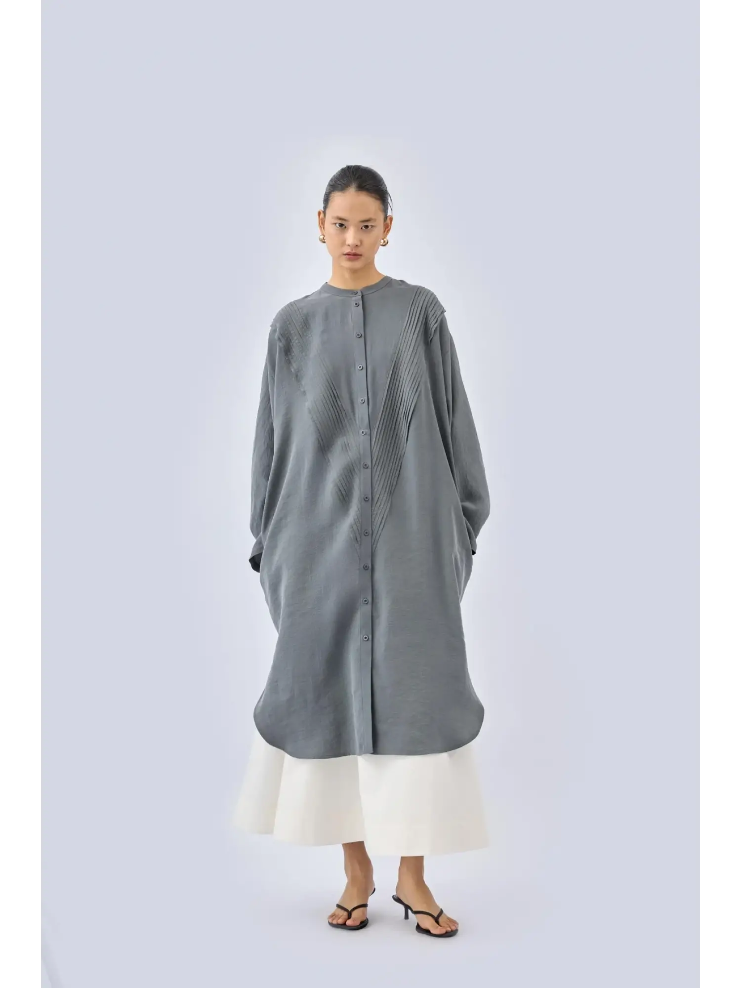 QooQ Drape Detaylı Maxi Nerva Tunik Gömlek 26SS229