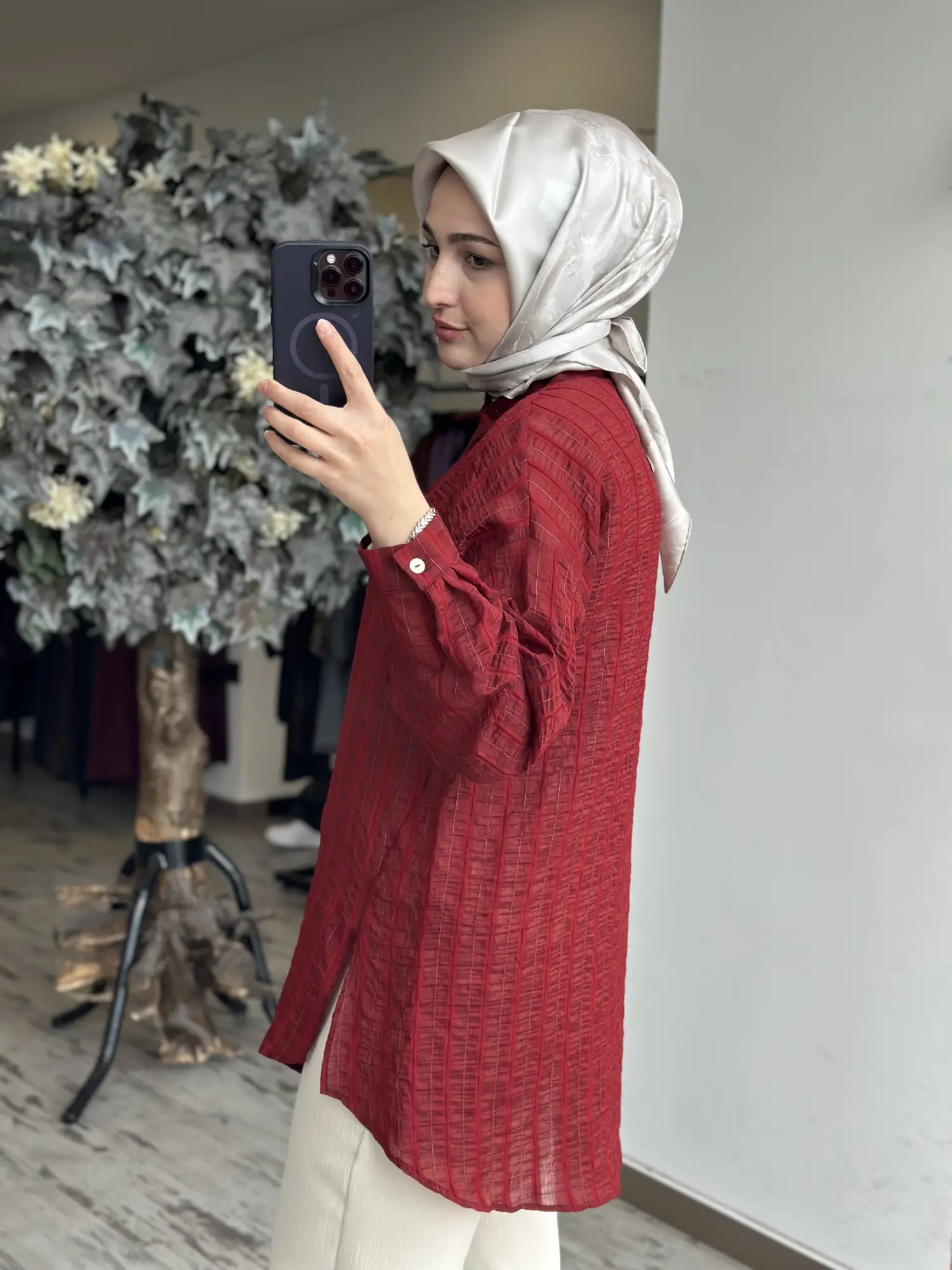 Almarwah Yırtmaç Detaylı Gofre Gömlek 101006