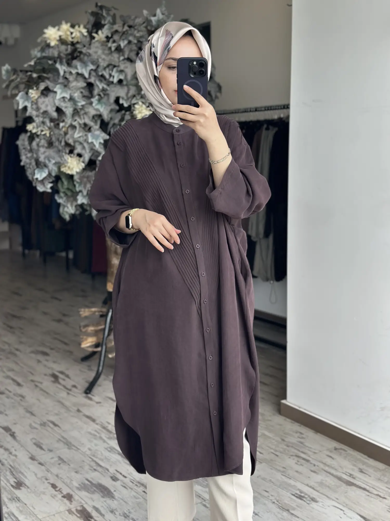 QooQ Drape Detaylı Maxi Nerva Tunik Gömlek 26SS229
