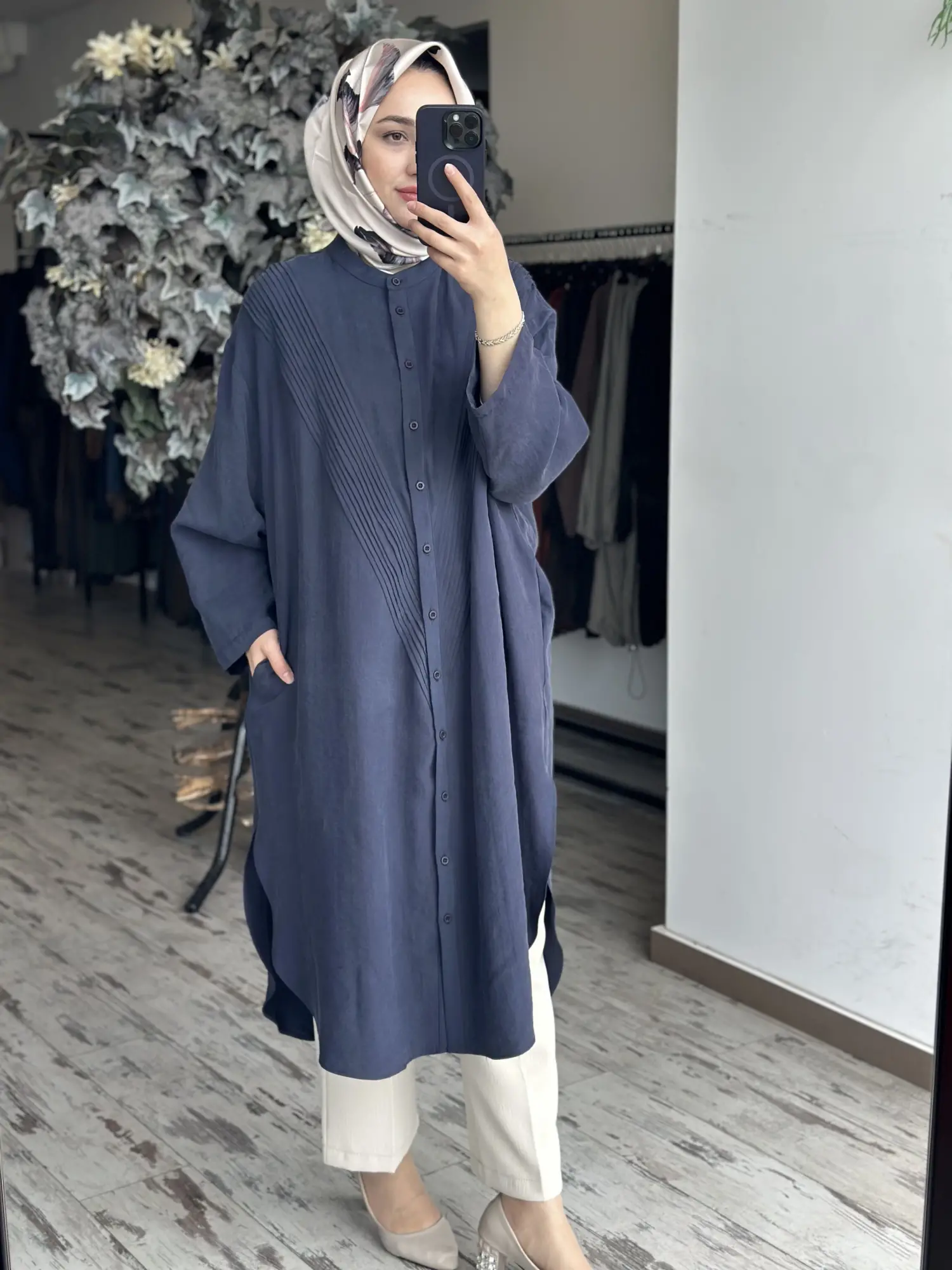 QooQ Drape Detaylı Maxi Nerva Tunik Gömlek 26SS229