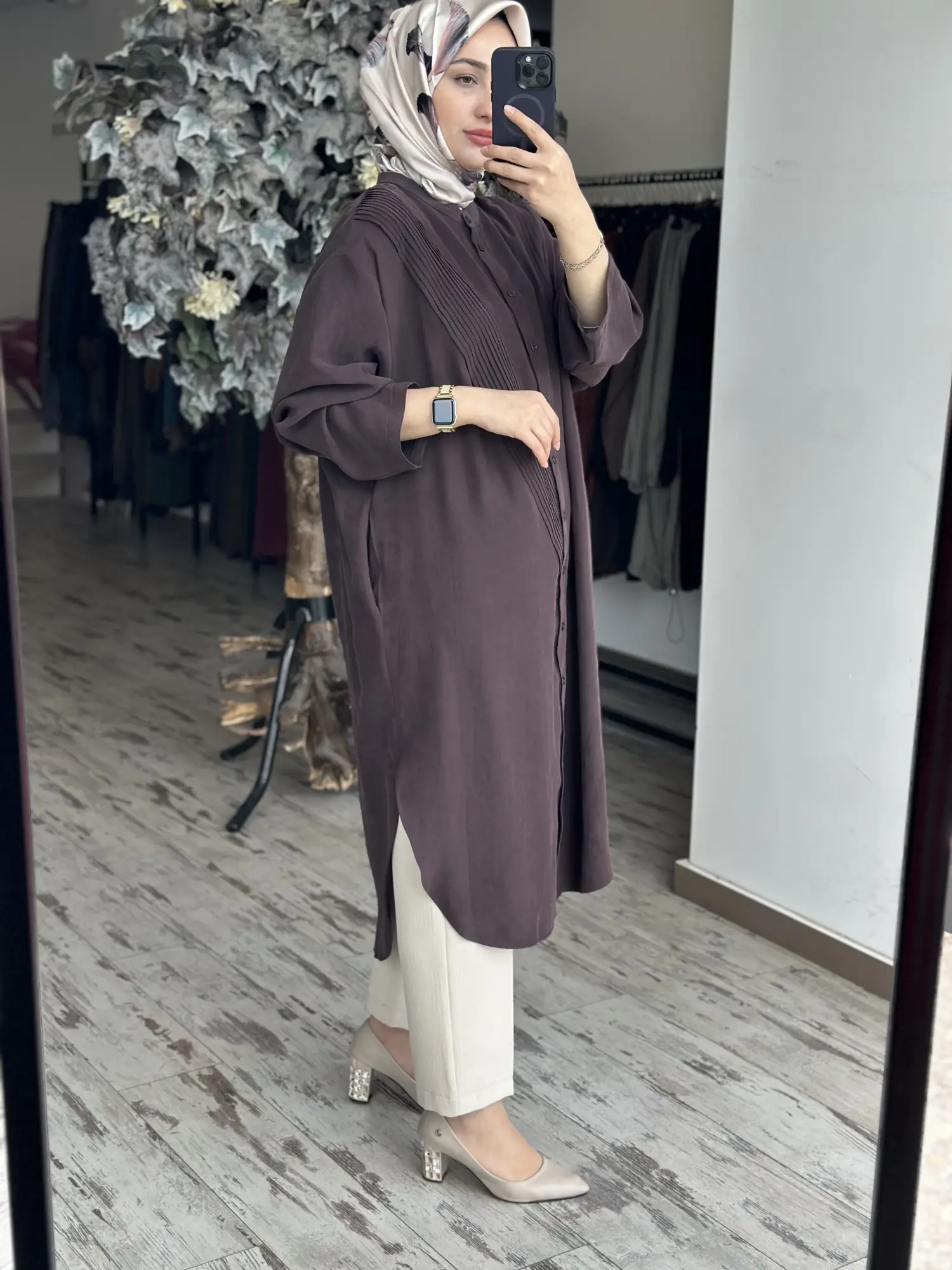QooQ Drape Detaylı Maxi Nerva Tunik Gömlek 26SS229