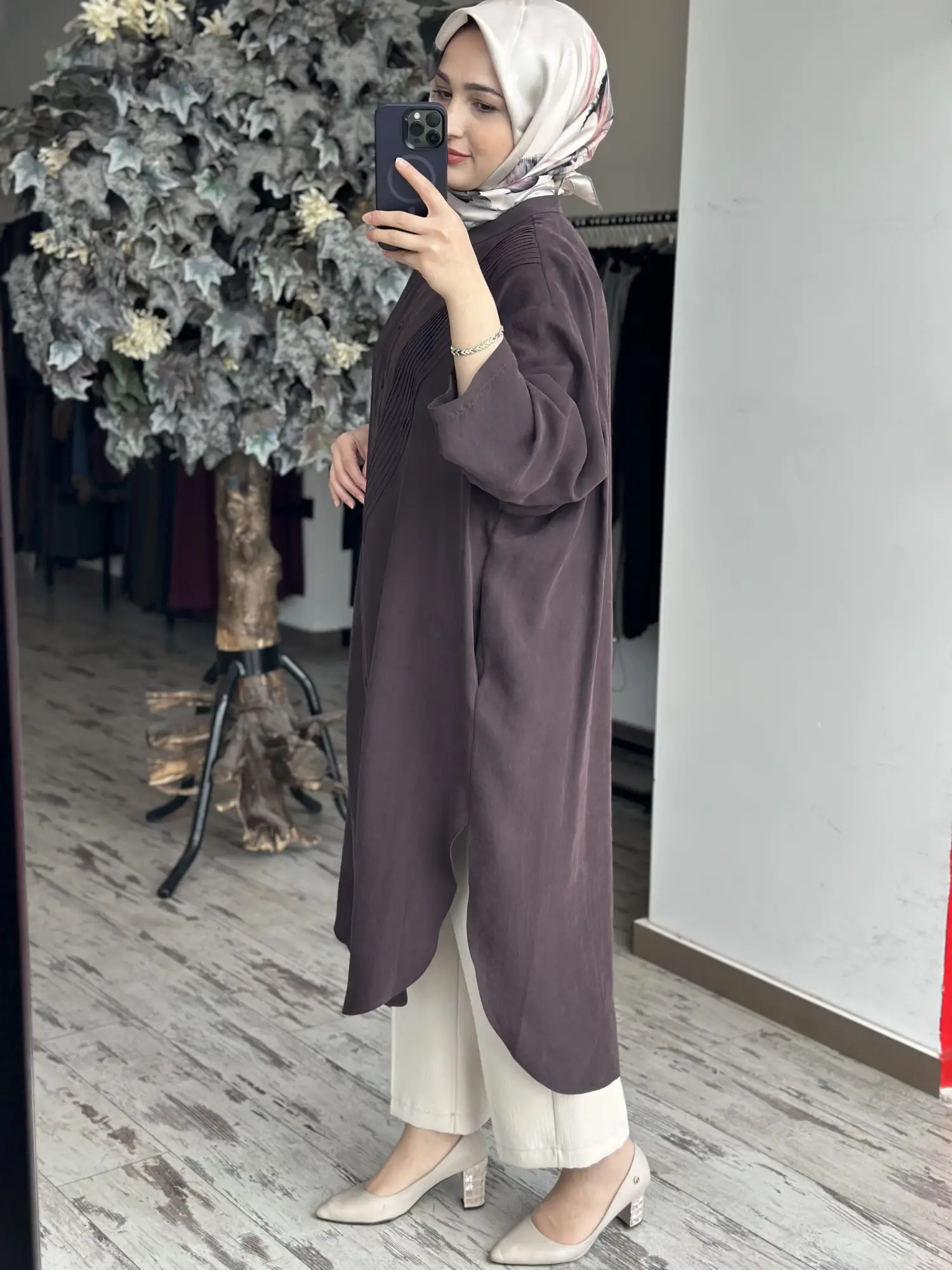 QooQ Drape Detaylı Maxi Nerva Tunik Gömlek 26SS229