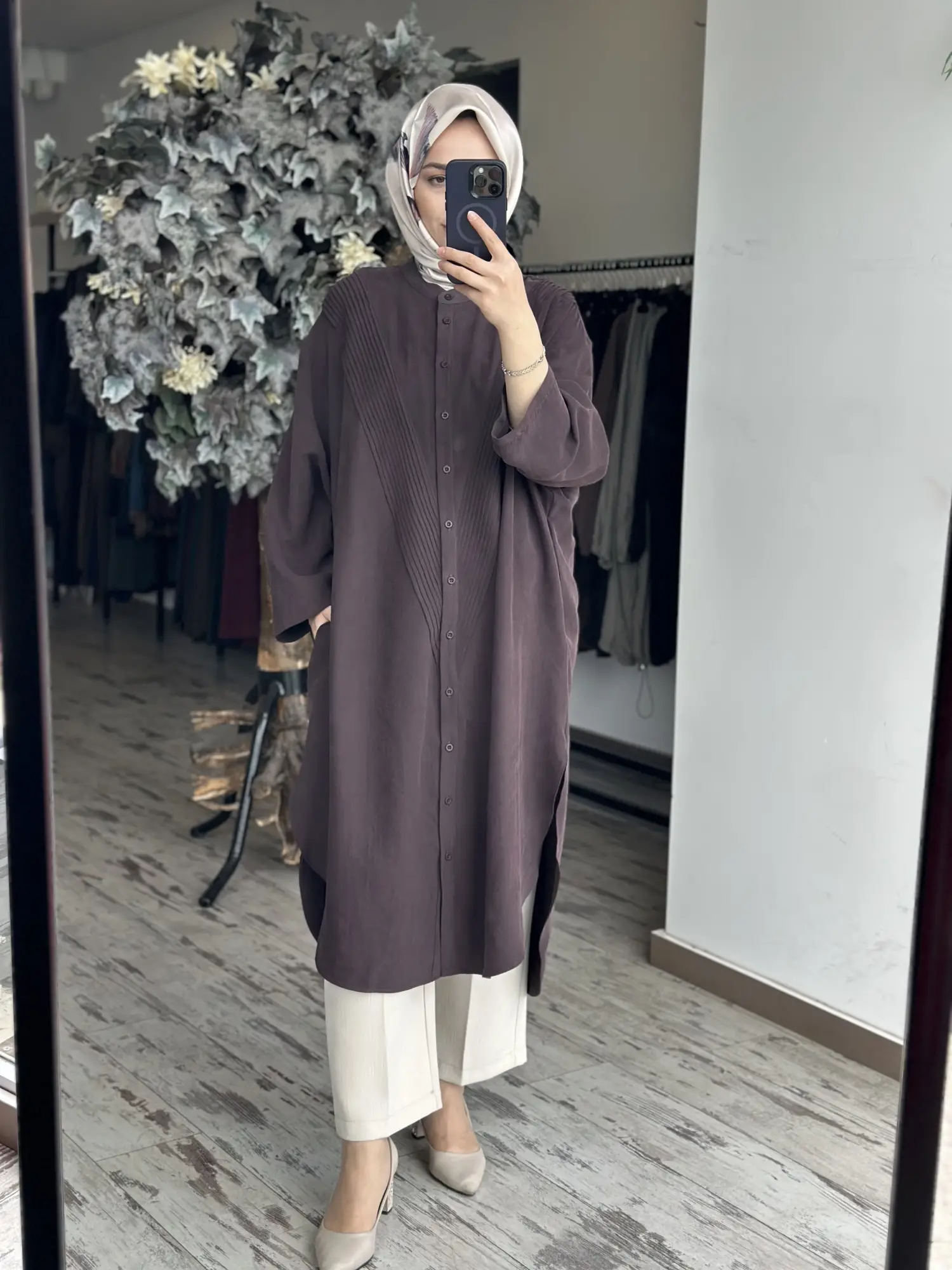QooQ Drape Detaylı Maxi Nerva Tunik Gömlek 26SS229