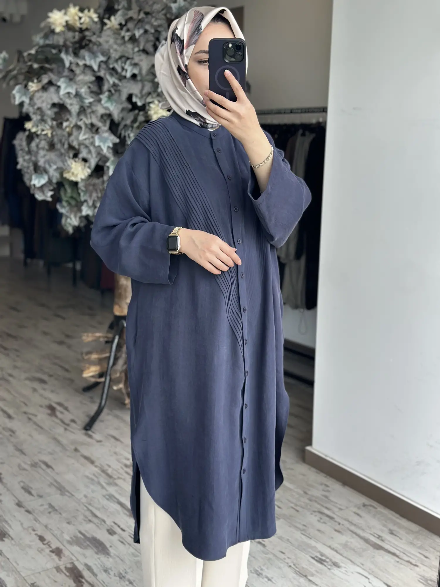 QooQ Drape Detaylı Maxi Nerva Tunik Gömlek 26SS229