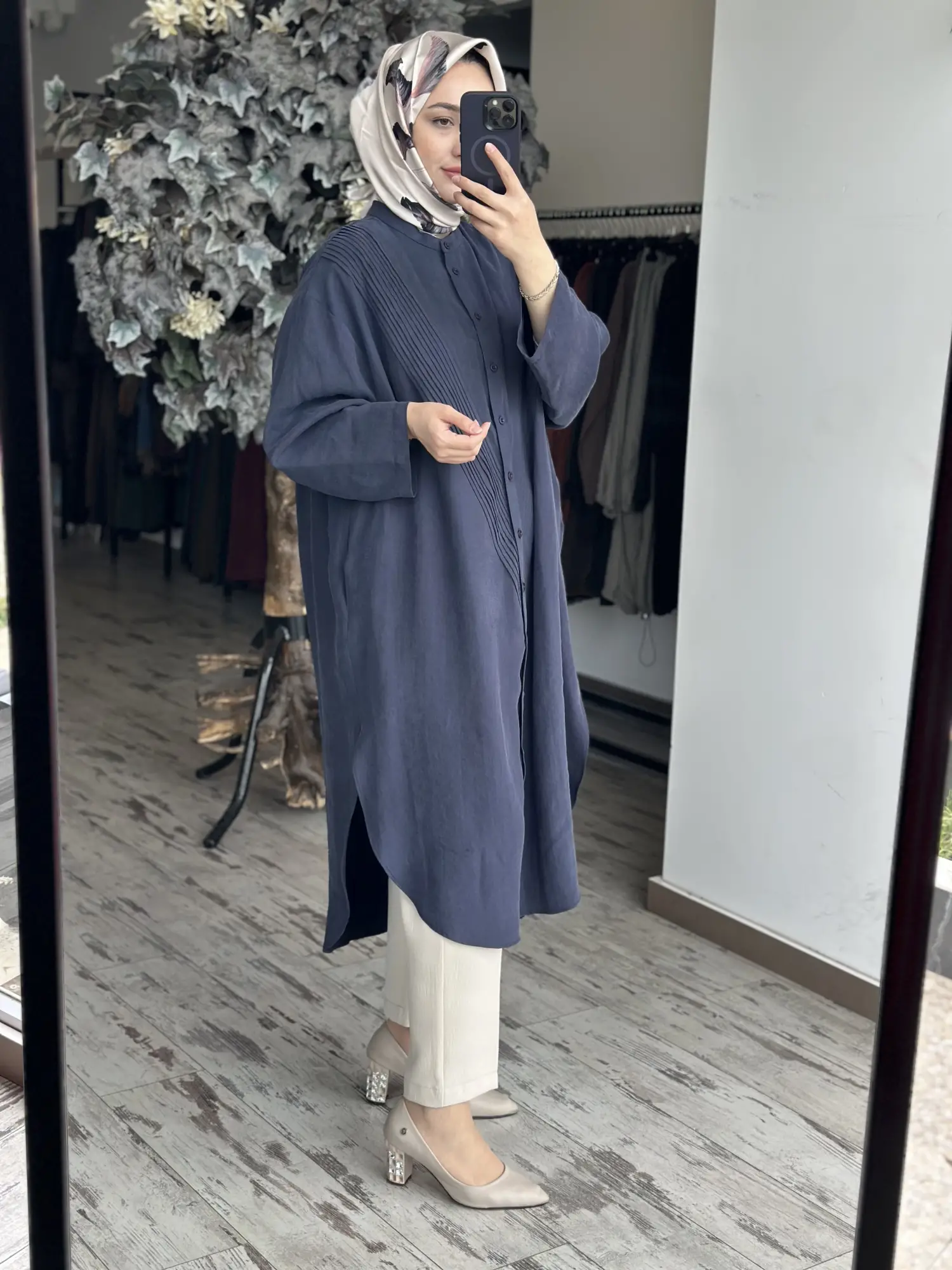 QooQ Drape Detaylı Maxi Nerva Tunik Gömlek 26SS229