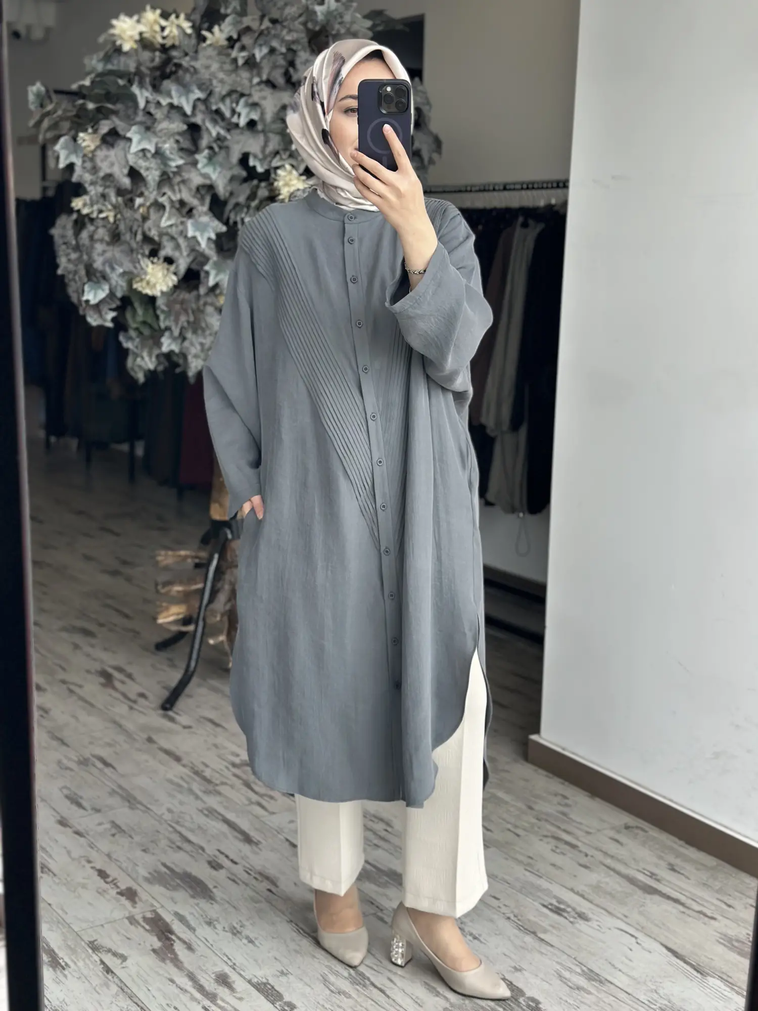 QooQ Drape Detaylı Maxi Nerva Tunik Gömlek 26SS229