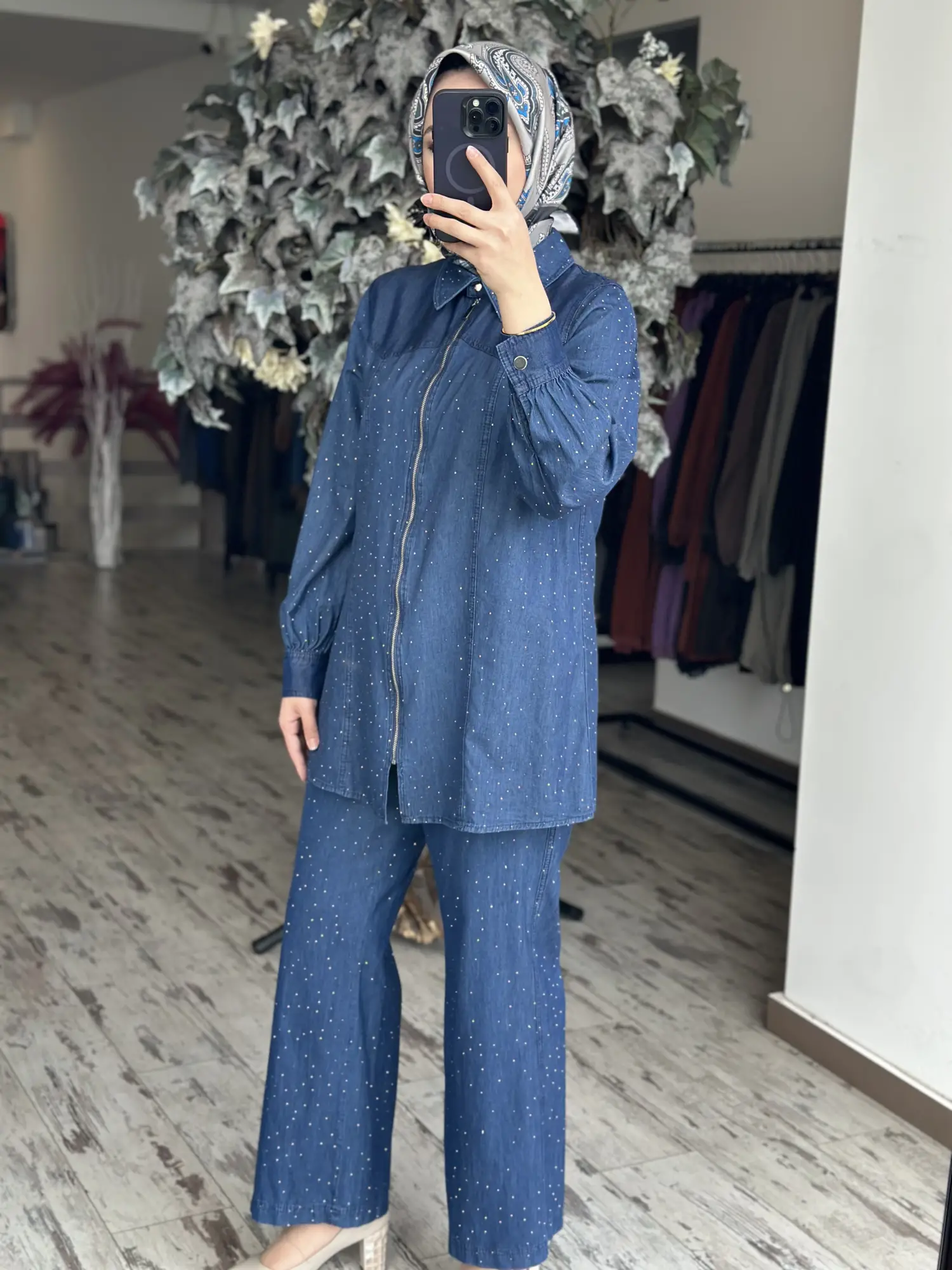 Kayra Taş Detaylı Tensel Kot Kap Pantolon Takım KA76022