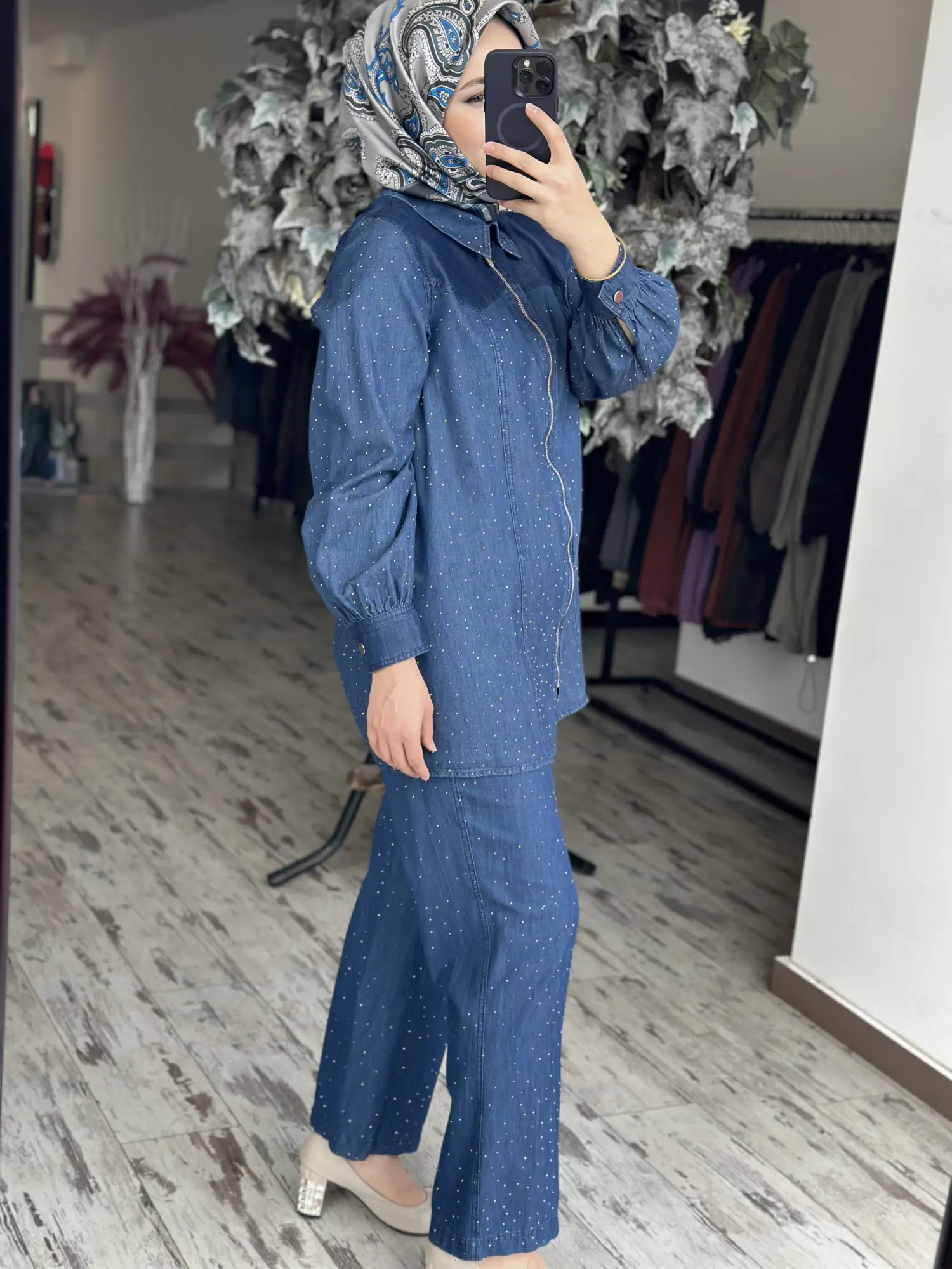 Kayra Taş Detaylı Tensel Kot Kap Pantolon Takım KA76022