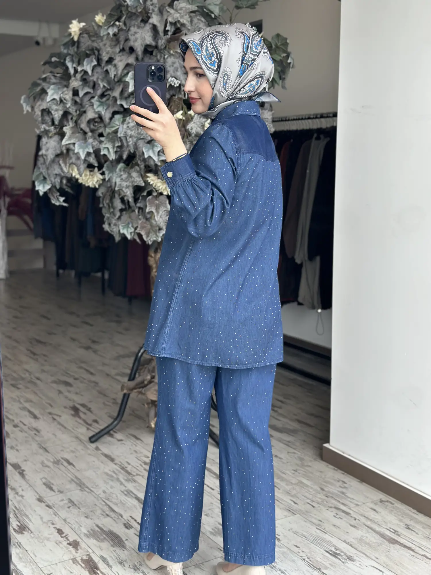 Kayra Taş Detaylı Tensel Kot Kap Pantolon Takım KA76022