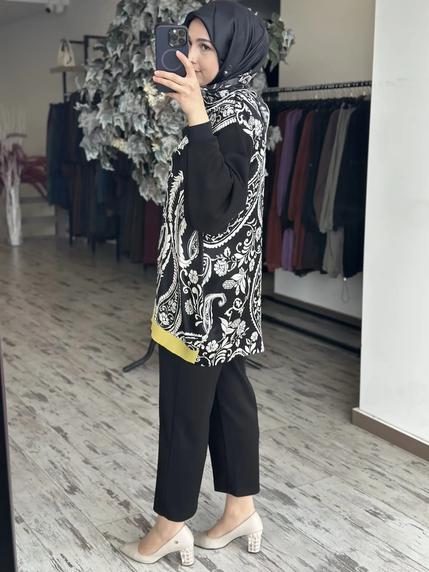 Ghisa  Desenli Saten Kap Pantolon Takım G9228