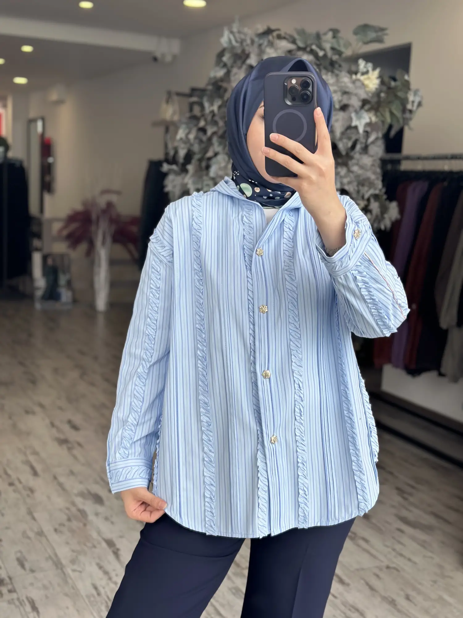 Ghisa Fırfırlı Kapüşonlu Çizgili Gömlek G4318