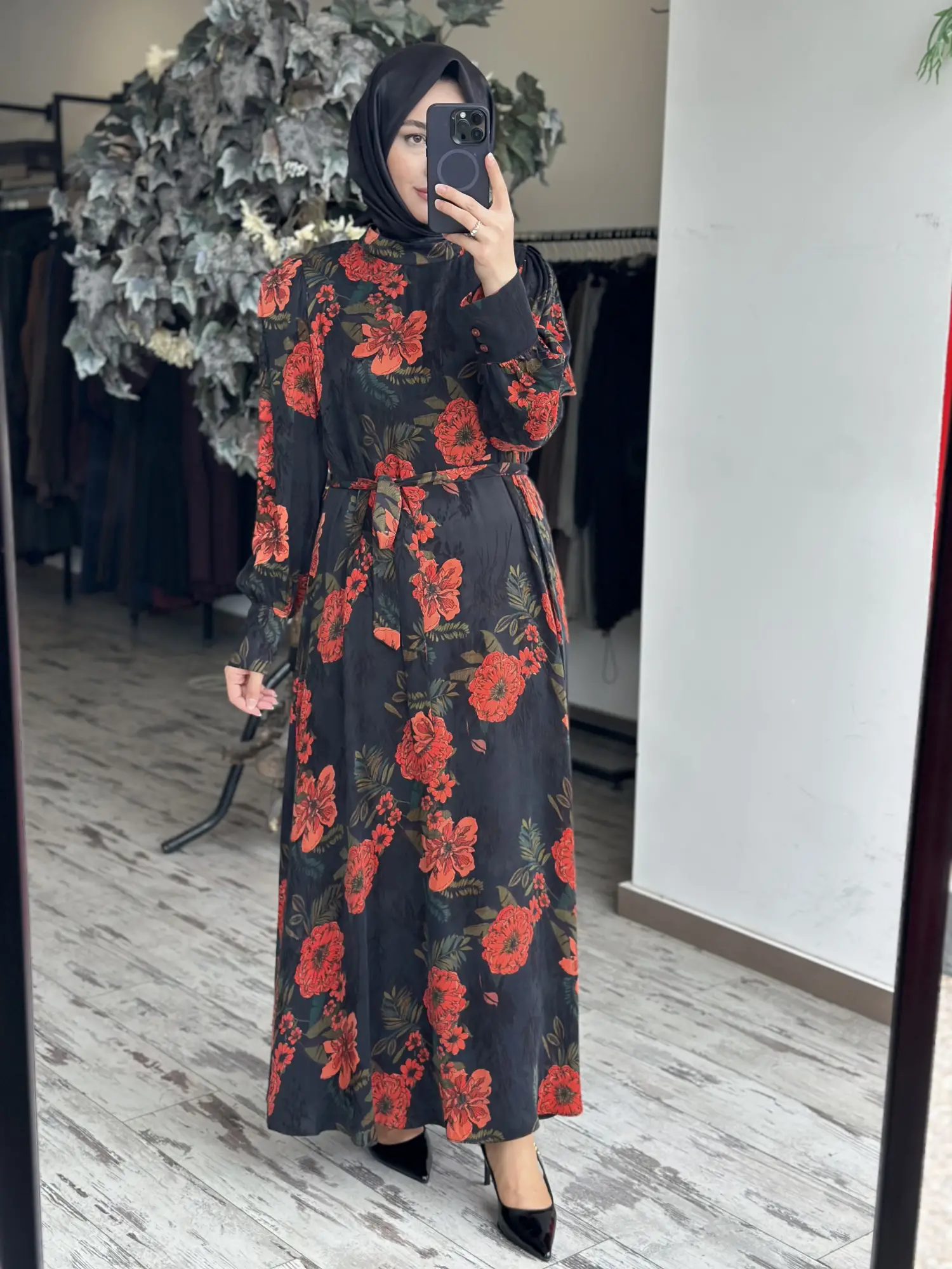 Almarwah Floral Desenli Jakarlı Elbise 905018