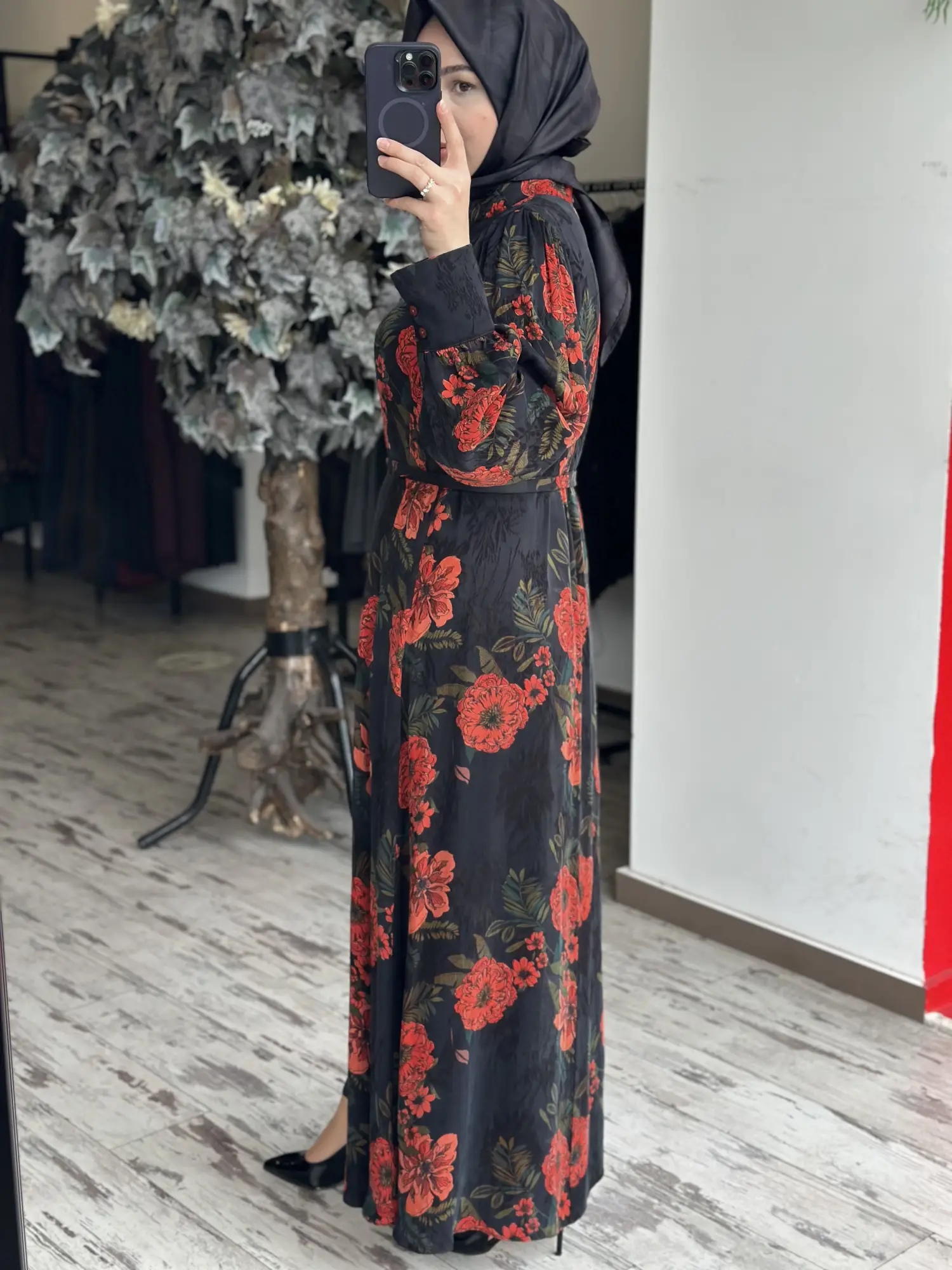 Almarwah Floral Desenli Jakarlı Elbise 905018