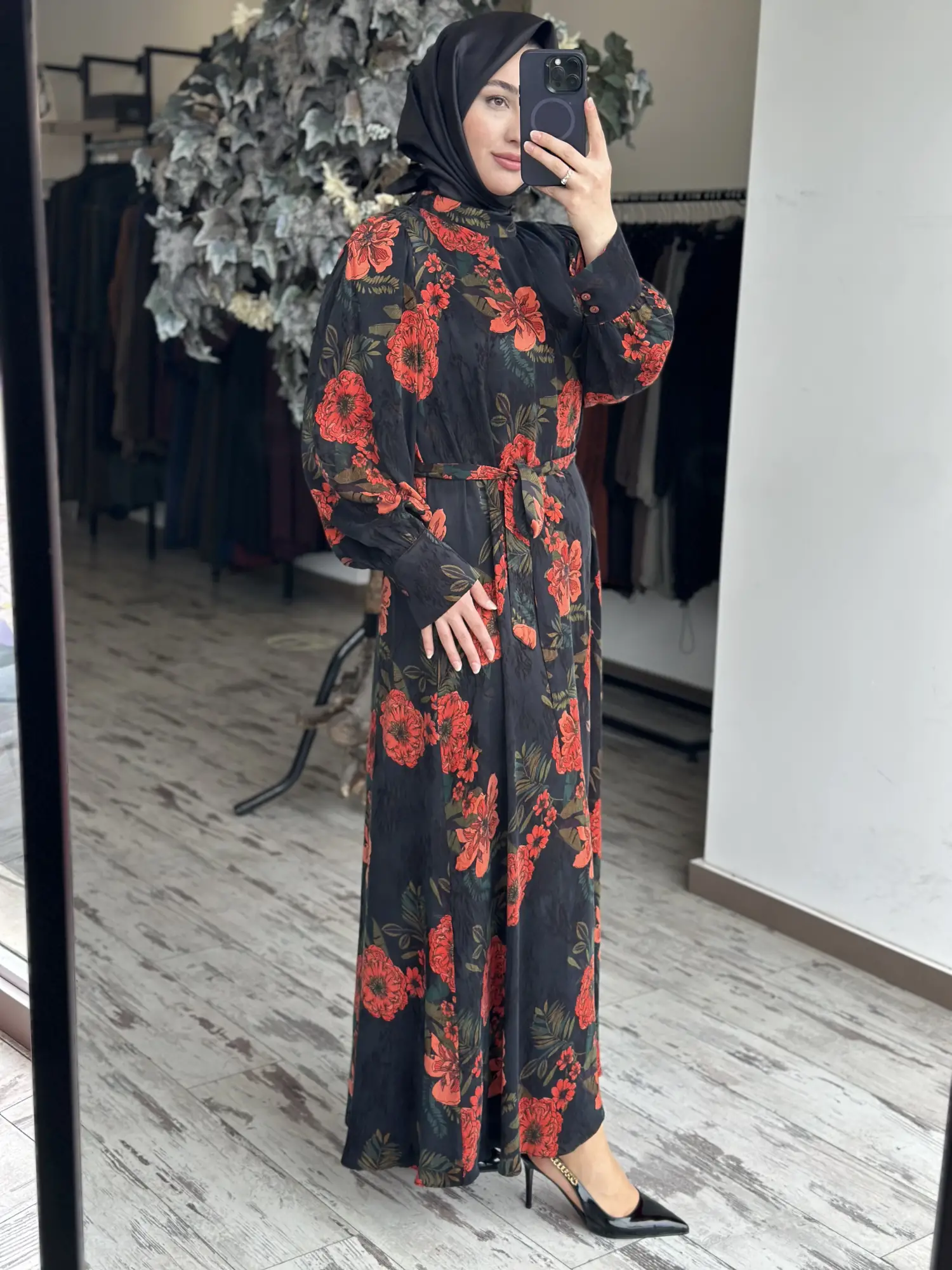 Almarwah Floral Desenli Jakarlı Elbise 905018