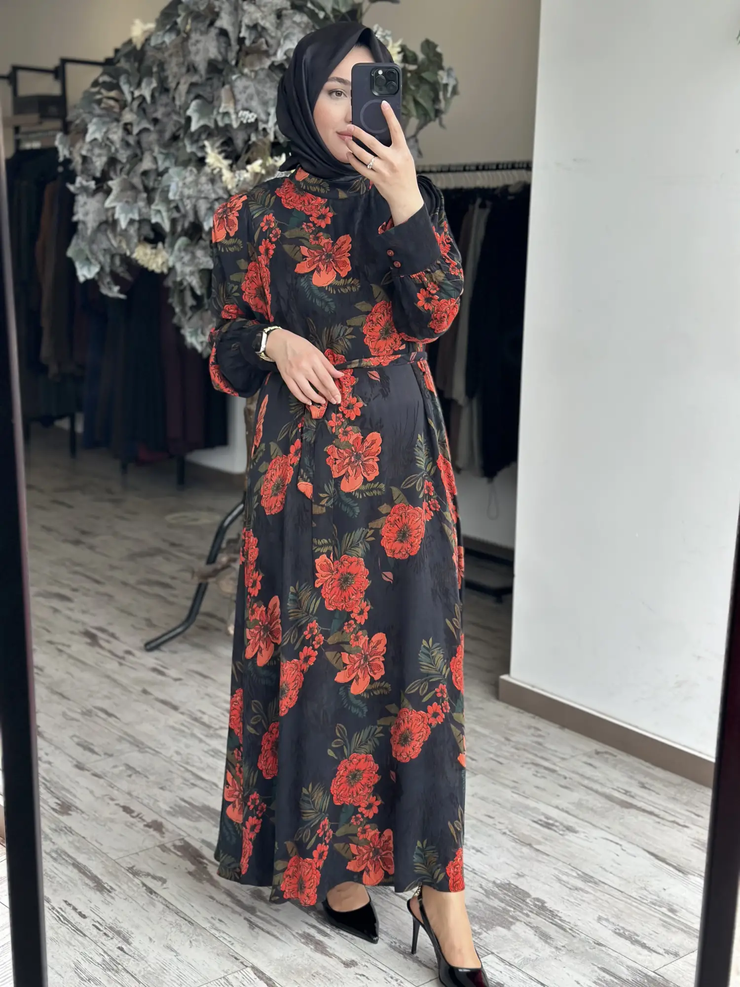 Almarwah Floral Desenli Jakarlı Elbise 905018