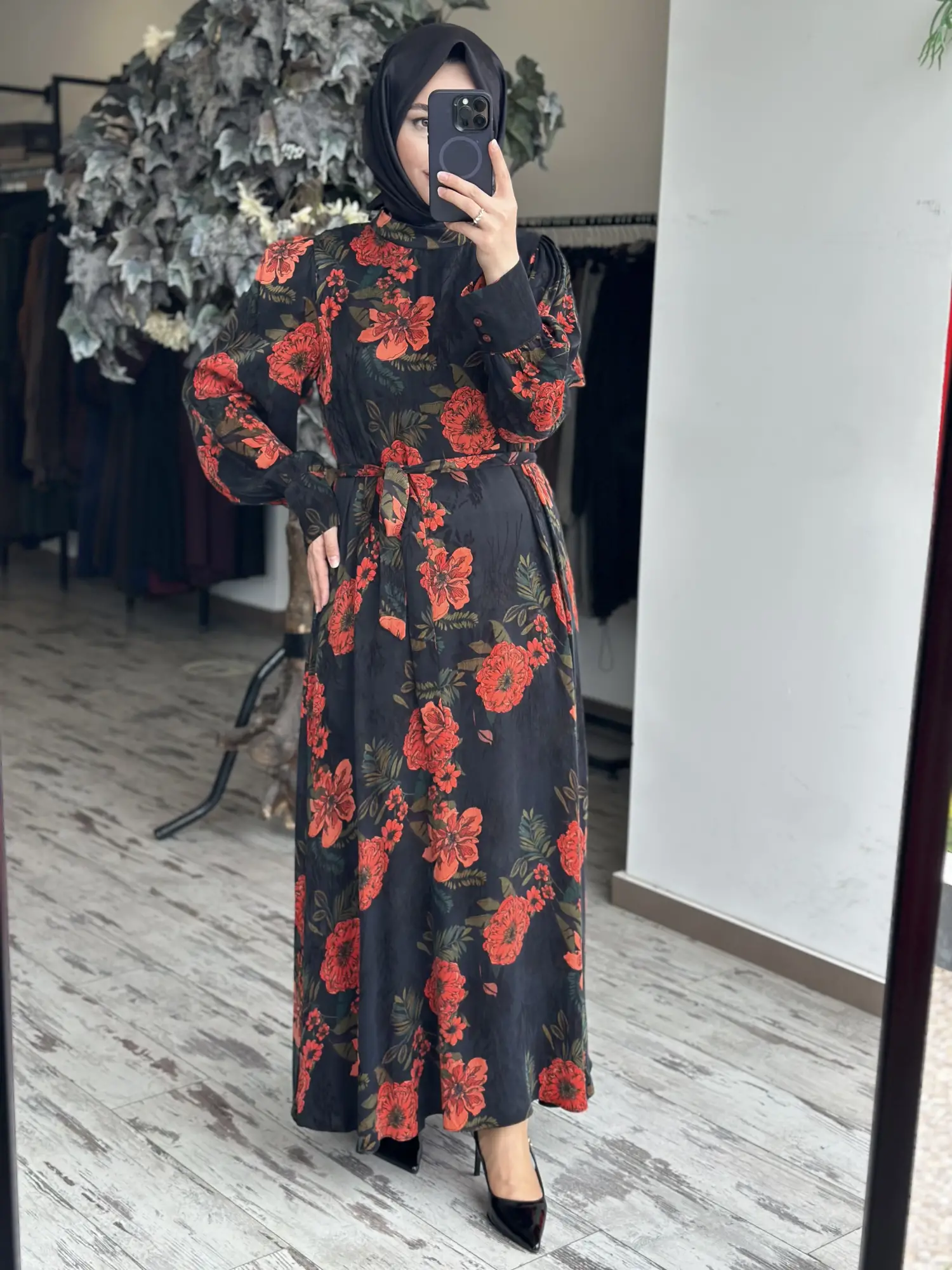 Almarwah Floral Desenli Jakarlı Elbise 905018
