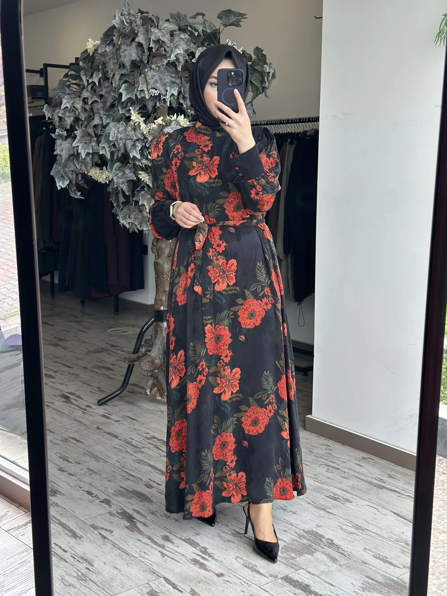 Almarwah Floral Desenli Jakarlı Elbise 905018