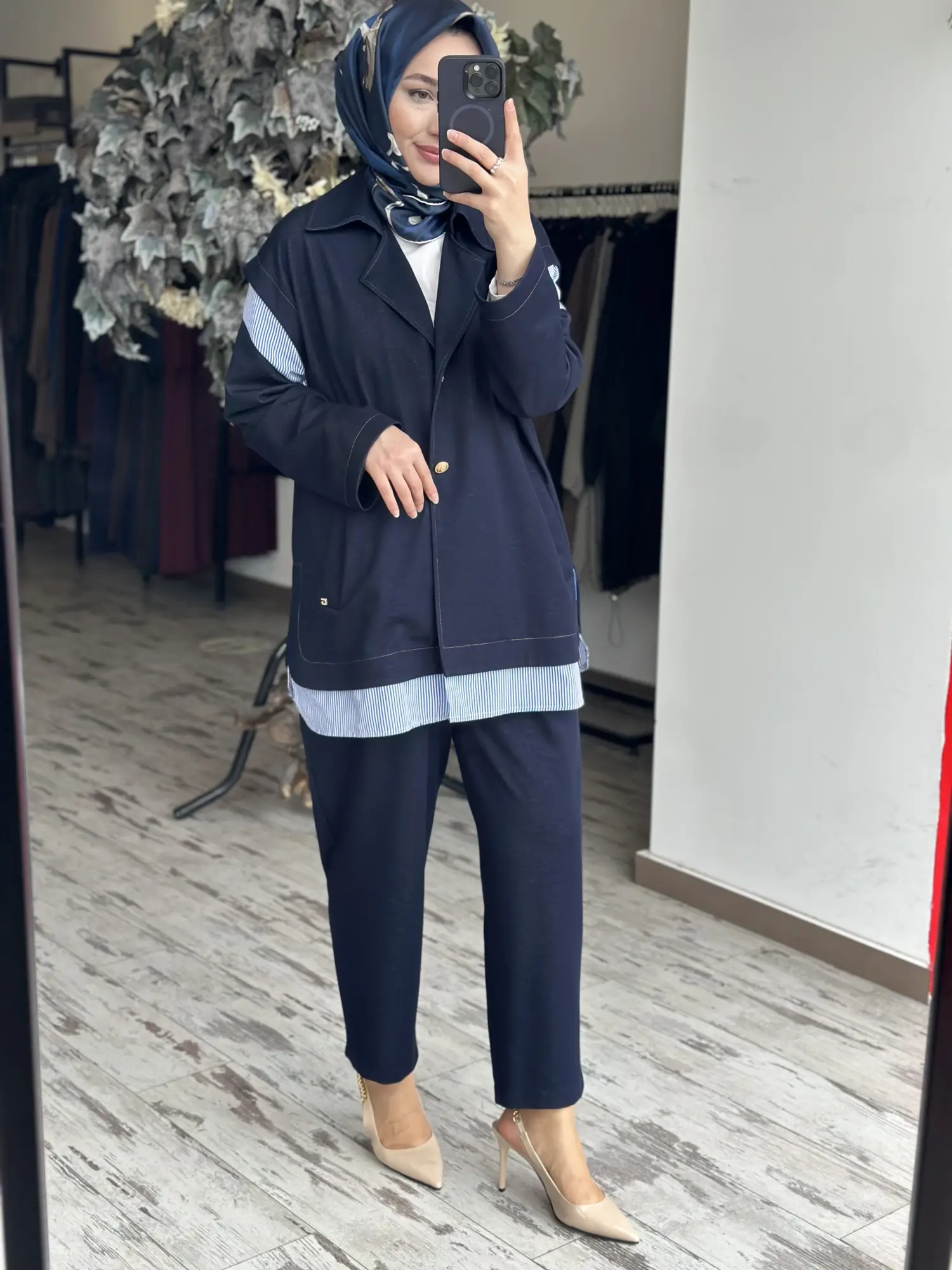 Ghisa Kot Görünümlü Çizgli Kombinli Kap Pantolon Takım G9136