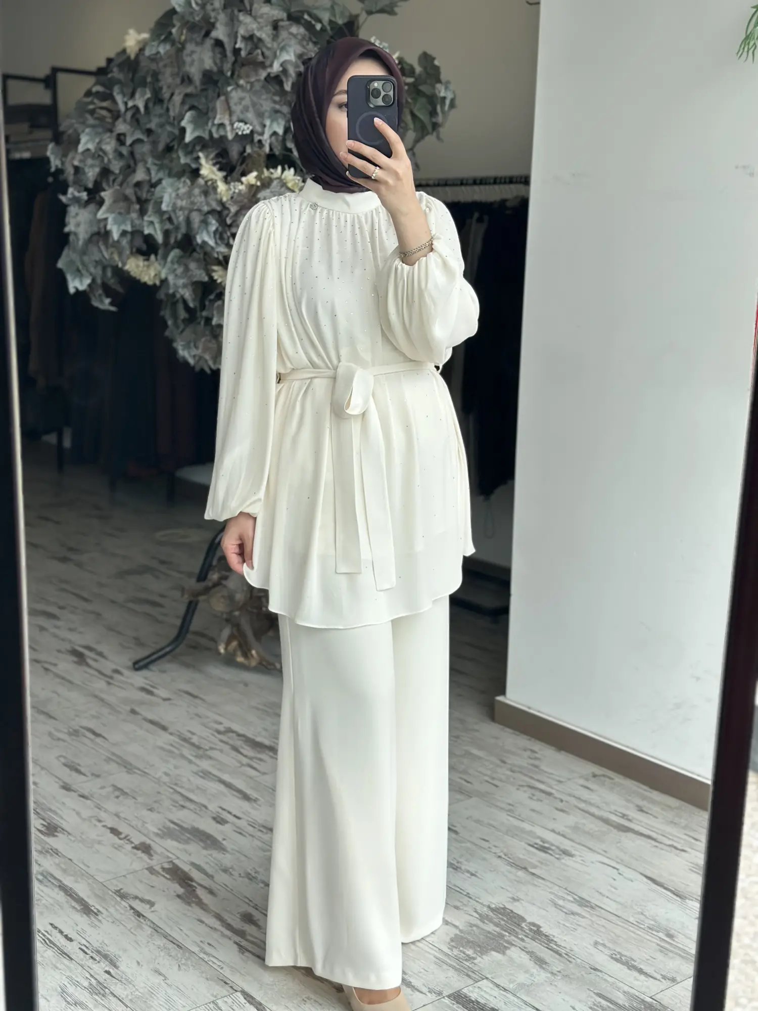 SENNA Veluna Taş Baskılı Şık Tunik Pantolon Takım SD2622005