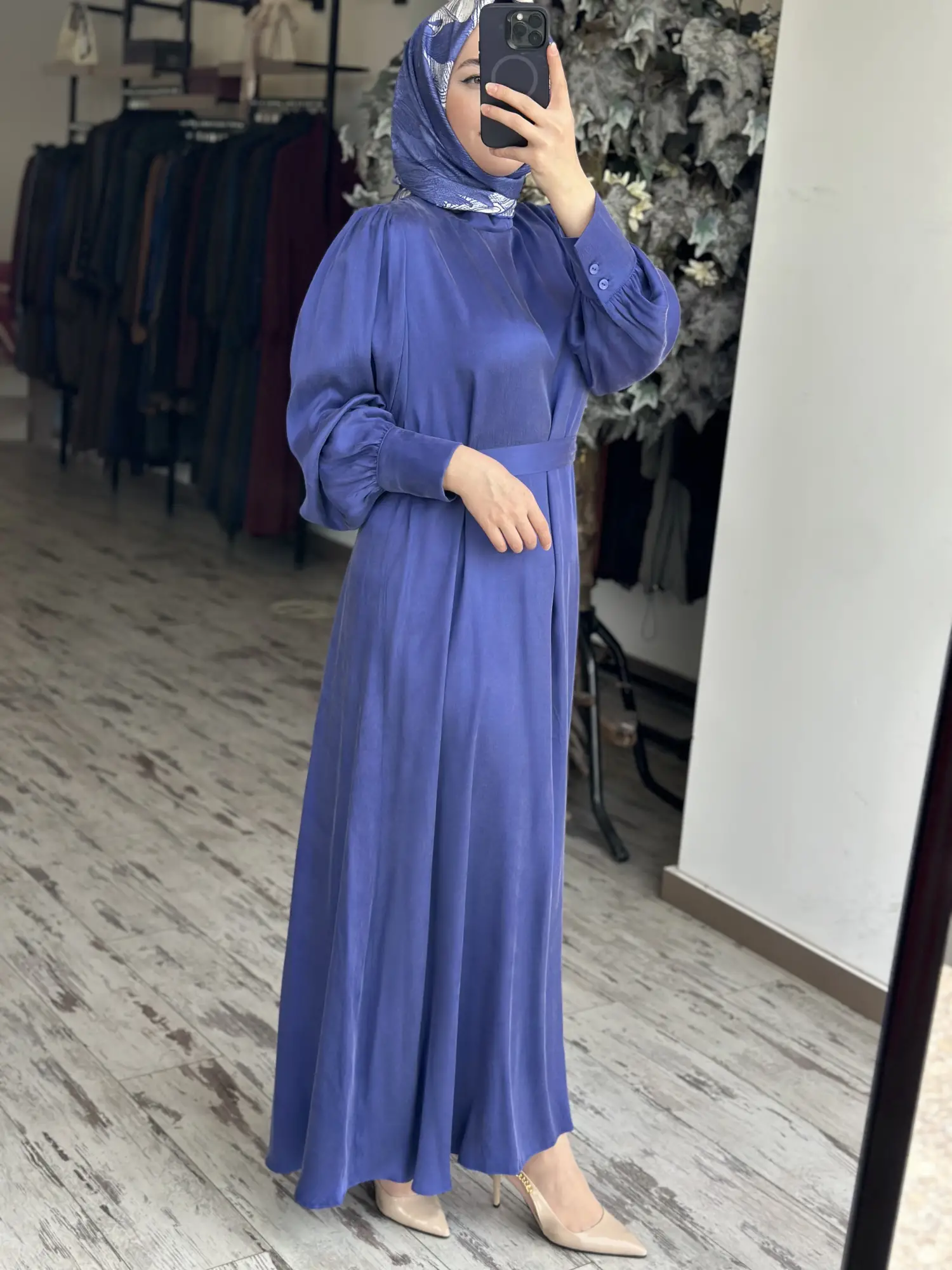 Almarwah Geniş Manşetli İpeksi Elbise 905018D