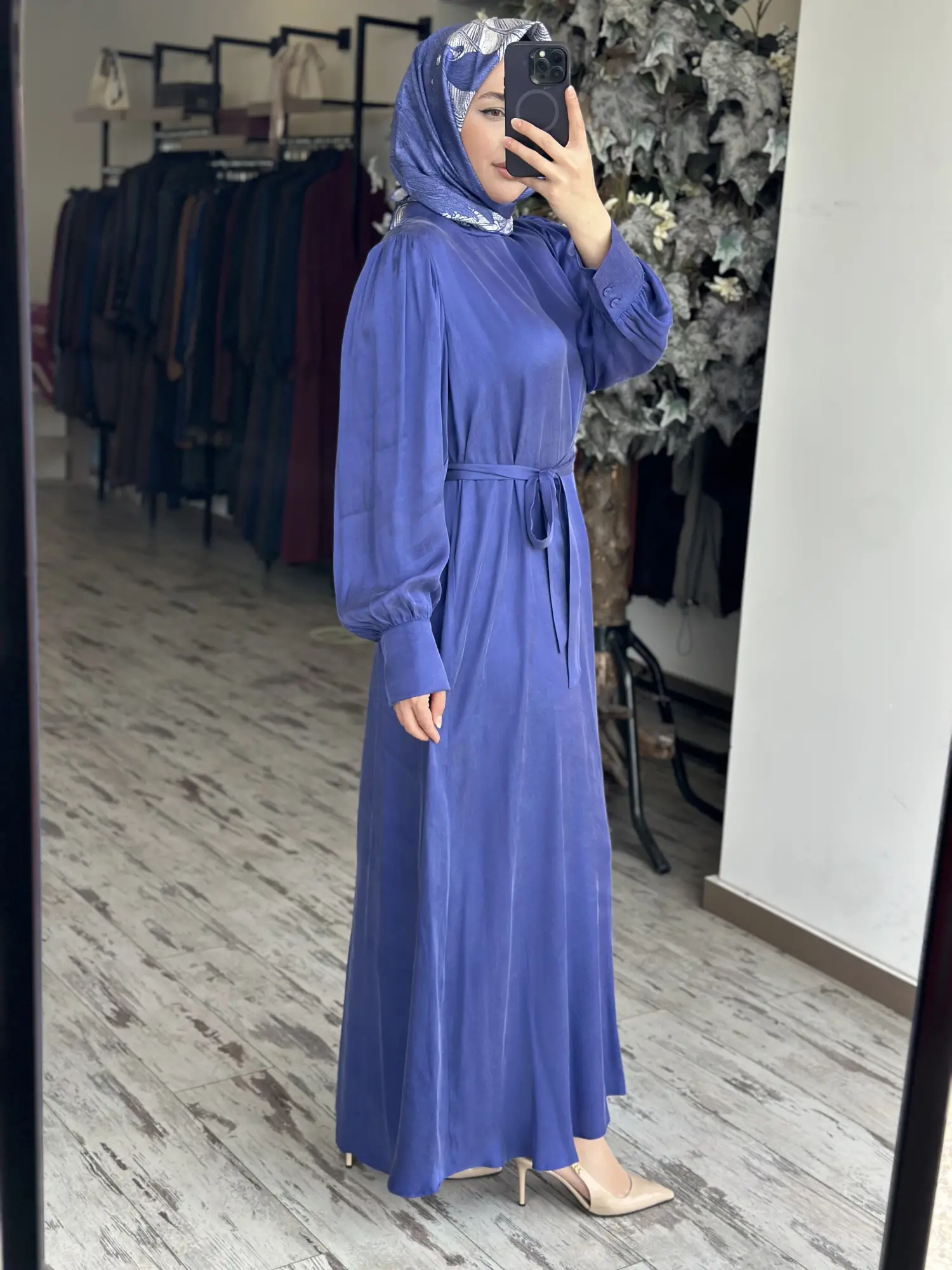 Almarwah Geniş Manşetli İpeksi Elbise 905018D