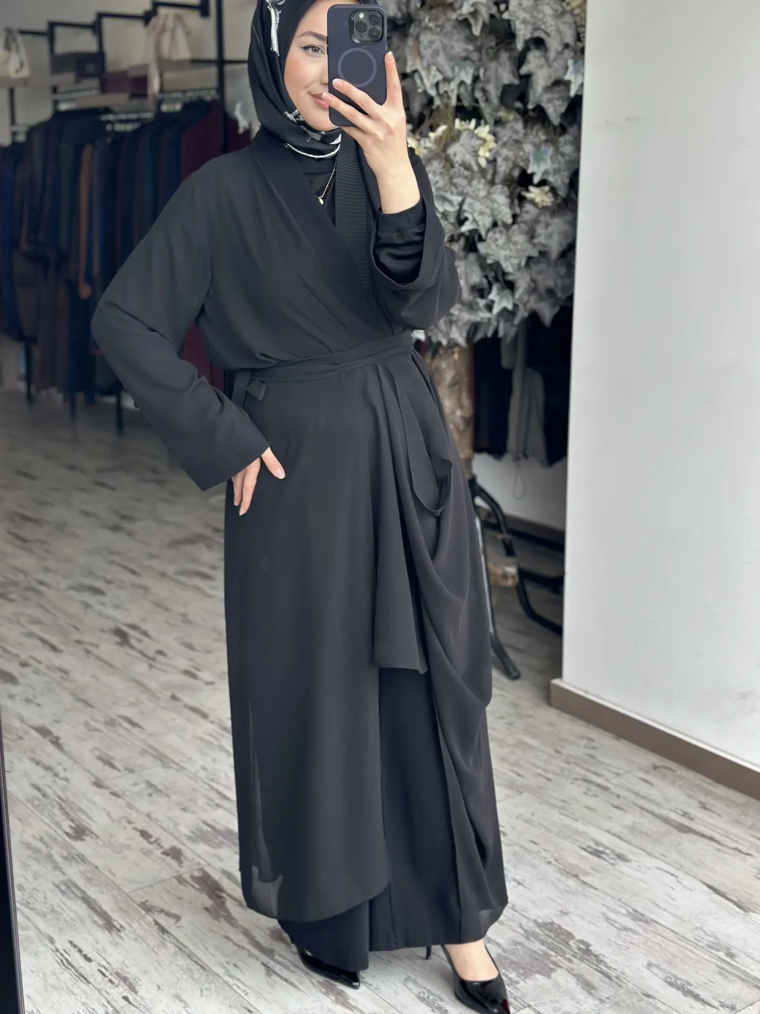 Almarwah Şifon Pelerin Detaylı Kap Pantolon Takım 203010